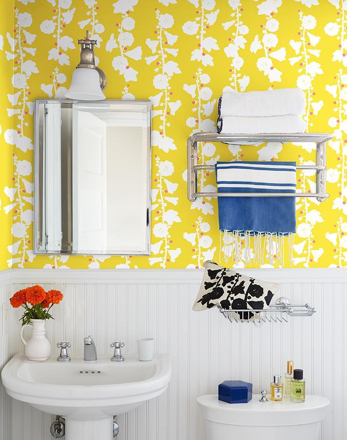 Clare V. Yellow 'Hollyhock' Wallpaper - Floral Peel & Stick Wallpaper for Bedroom, Living Room & Nursery Decor