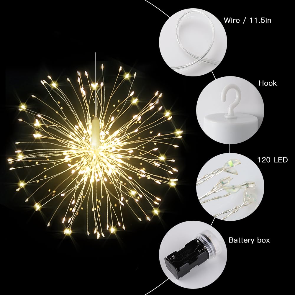 Techip 4PCS 120LED Fairy String Lights - Battery Operated Copper Wire Hanging Lights with Remote & Timer - Waterproof for Wedding, Christmas, Party, Garden, Patio, Bedroom - Indoor & Outdoor Decorative Lighting (Perfect for Holidays, Home Decor, and Romantic Ambiance)
