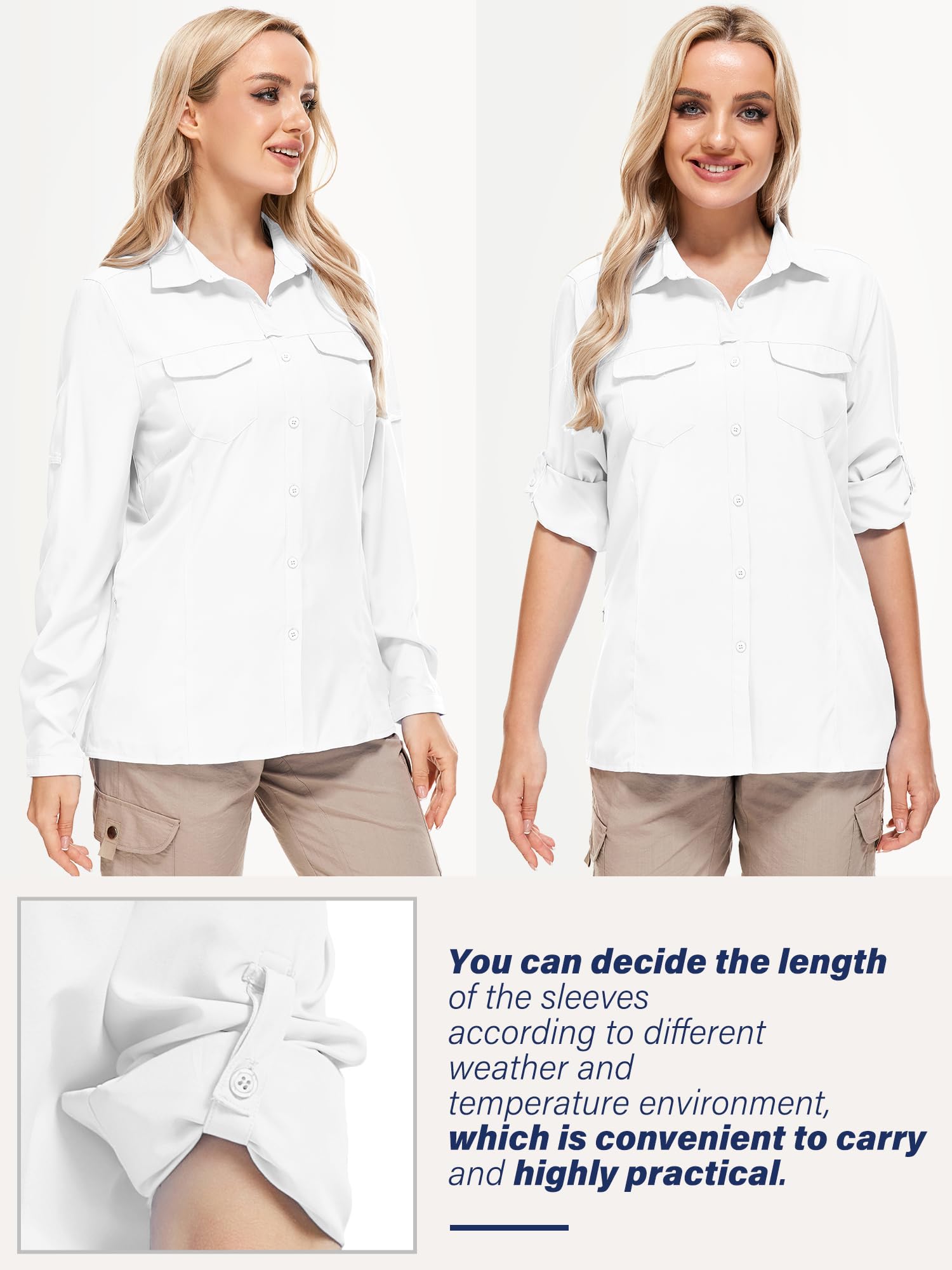 UPF50+ Women's & Men's Sun Protection Fishing Shirts - Long Sleeve Travel & Safari Work Shirts with Zipper Pockets - Perfect for Outdoor Activities, Hiking, Beach & Summer Adventures