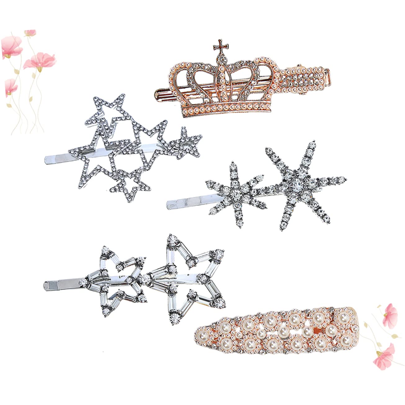 FOMIYES 5pcs Rhinestone Hair Clips Set for Women - Snowflake & Star Bridal Hair Accessories, Barrettes & Hair Pins for Wedding, Party & Special Occasions