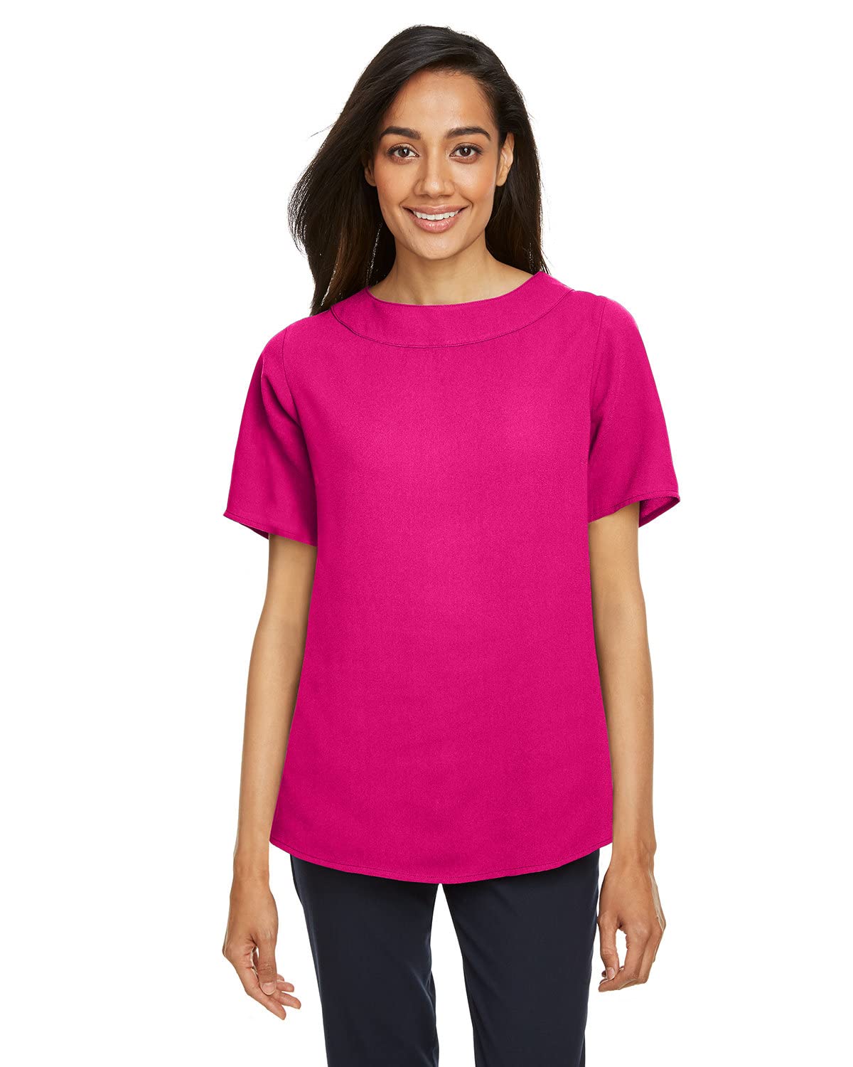 Women's Boat Neck Blouse - Crown Raspberry Color - XS Small - Casual Summer Tops for Beach, Office & Date Night Outfits