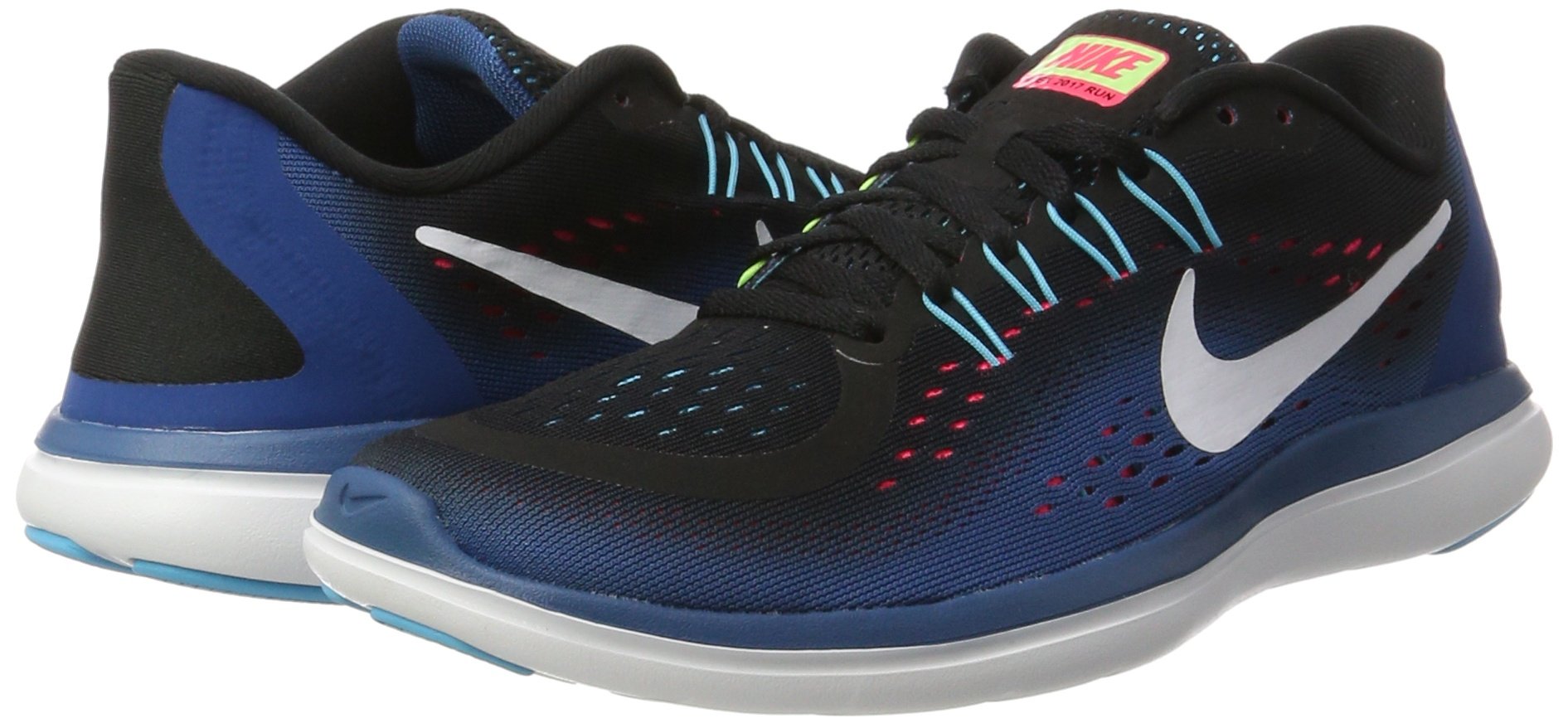 Nike Women's Flex 2017 Running Shoes - Pure Black/White/Industrial Blue/Racer Pink - Size 11.5 | Lightweight Cushioned Sneakers for Jogging, Gym Workouts & Daily Walking