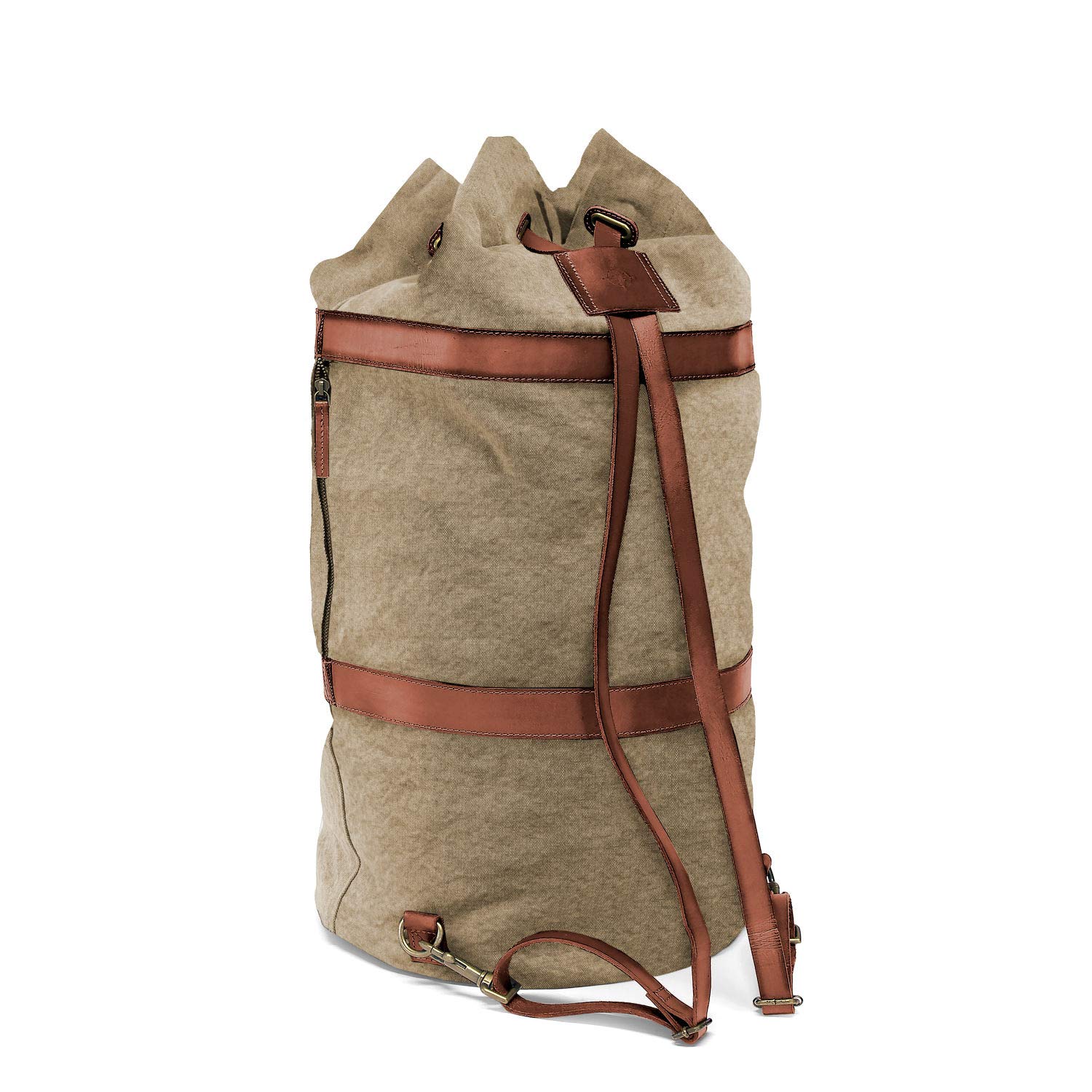 DRAKENSBERG Sailor Bag 'Robin' - Large XL Travel Duffle Backpack 60L, Vintage Navy Canvas & Leather Duffel Bag for Gym, Sports, Weekend Trips & Outdoor Adventures | Sustainable Handmade Khaki Beige Travel Bag DR00105