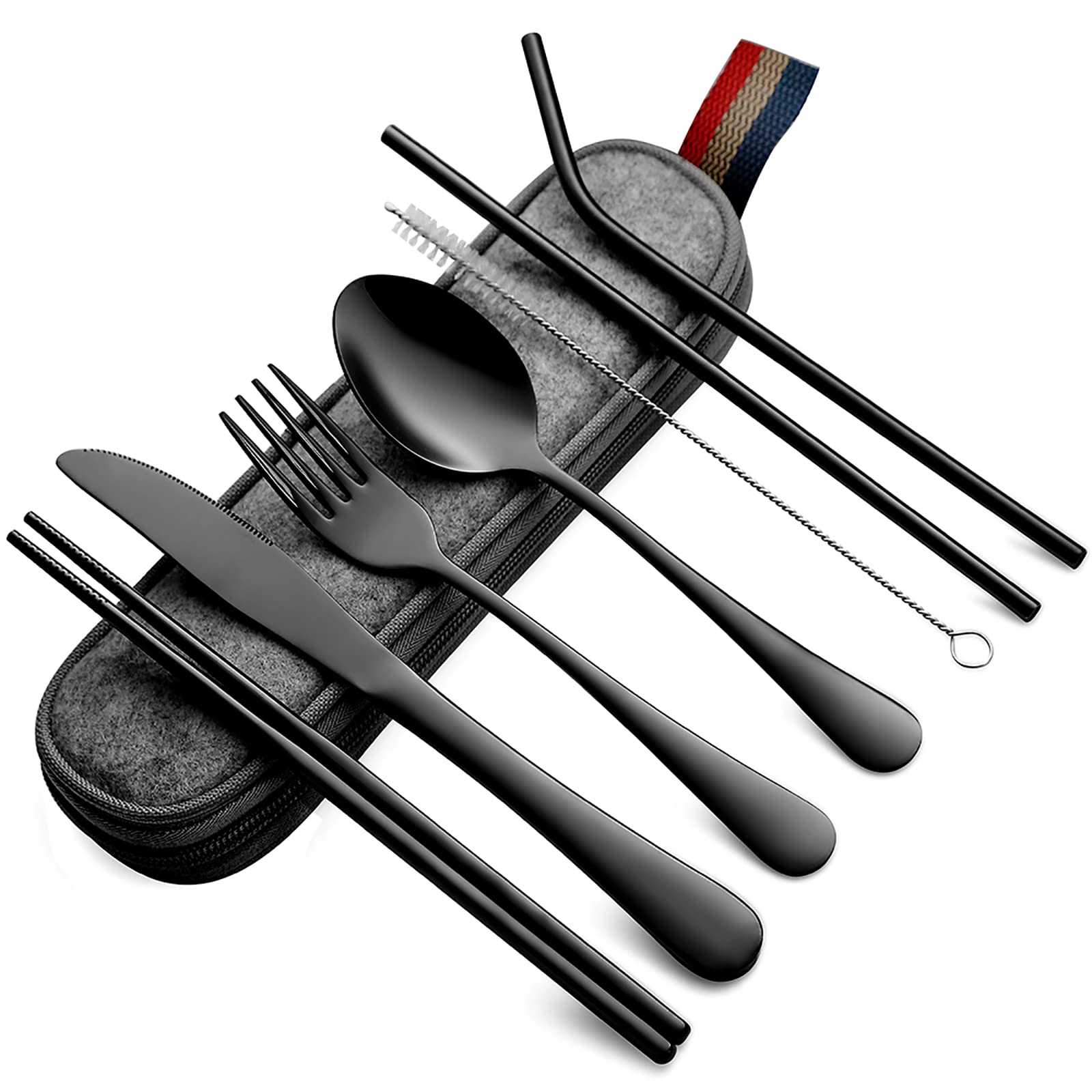 DEVICO 8-Piece Portable Cutlery Set - Stainless Steel Travel Utensils for Camping & Picnics