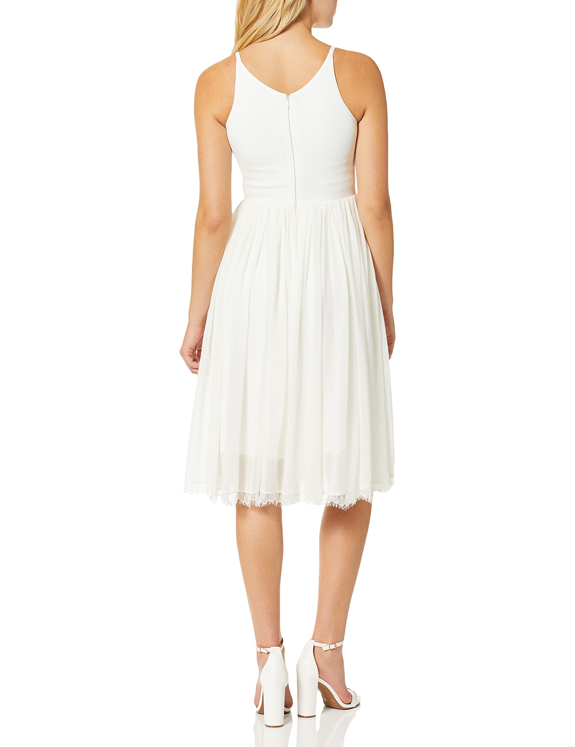 Dress the Population Alicia Plunging V-Neck Sleeveless Fit & Flare Midi Dress for Women | Mix Media Cocktail Party & Wedding Guest Dress