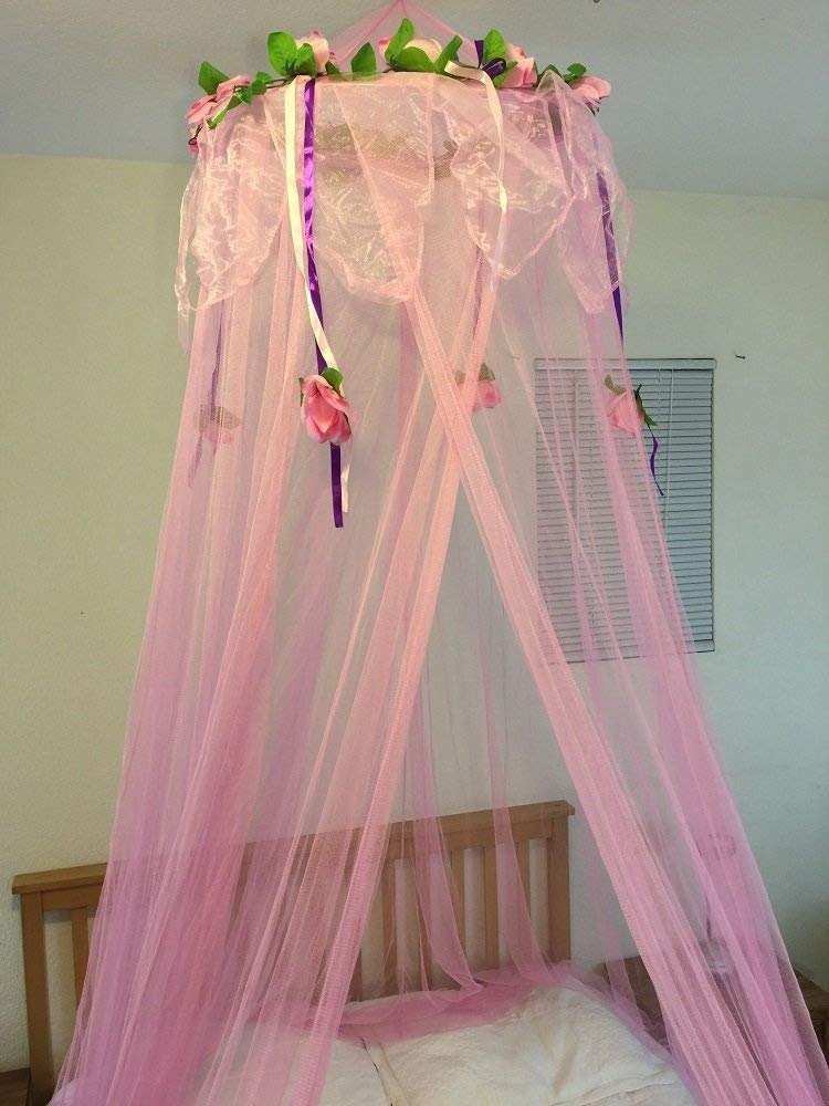 OctoRose® Pink Flower Bed Canopy Mosquito Net - Elegant Princess Style for Bedroom, Dressing Room & Outdoor Events | Perfect for Weddings, Parties & Home Decor