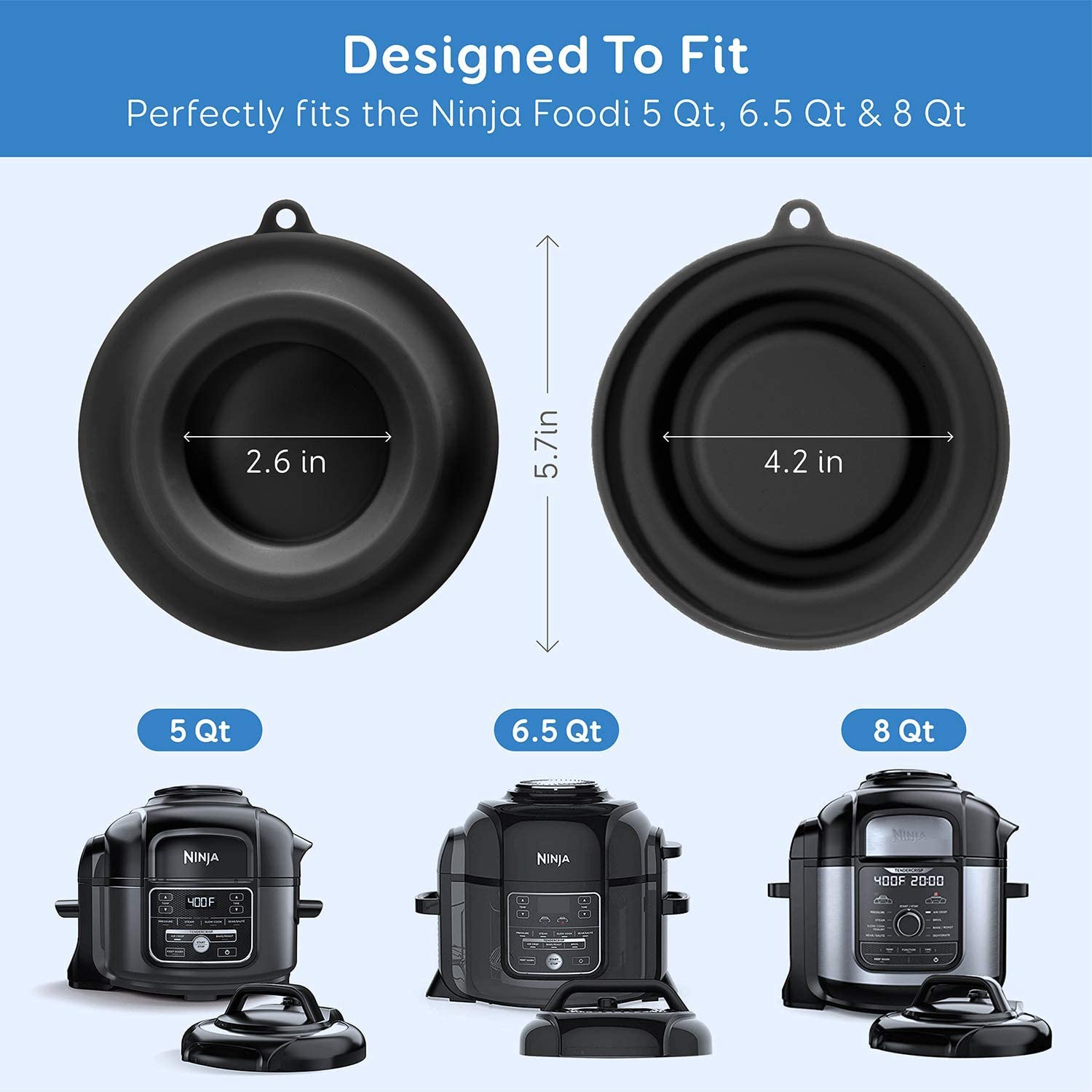 Goldlion Silicone Lid Stand Holder for Ninja Foodi Pressure Cooker & Air Fryer (5Qt/6.5Qt/8Qt) - Black - Perfect for Kitchen Organization & Cooking Accessories Storage