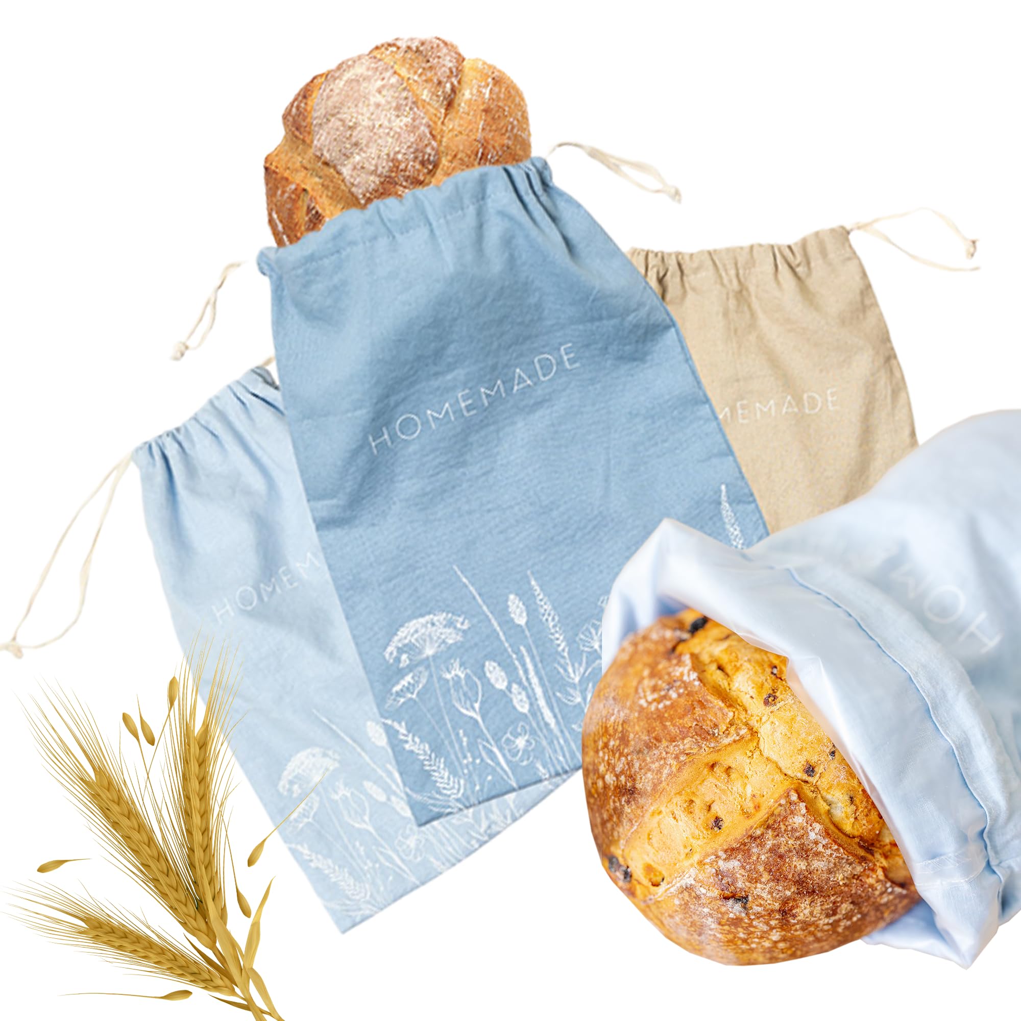 Eco-Friendly Reusable Linen Bread Bags - 3 Pack XL (16.5 x 12 Inches) for Homemade Bread Storage | Perfect for Bakery Freshness, Sandwich Wrapping & Sustainable Kitchen Use