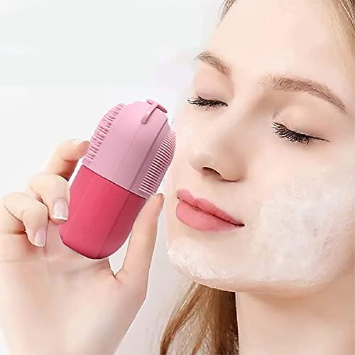 MAYCREATE® Ice Face Roller & Ice Cube Mold Set with Cleansing Brush - Leak-Proof Silicone Facial Massager for Puffiness Relief, Skin Tightening & Glowing Complexion - Perfect Women's Skincare Gift (Pink) | Use for Morning Routine, Post-Workout Recovery & Spa-Like Home Treatments