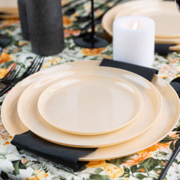 Premium Beige Round Plastic Plates - 10 Pack for Elegant Dining, Parties & Home Decor | Durable & Stylish Disposable Tableware for Weddings, Events & Everyday Use