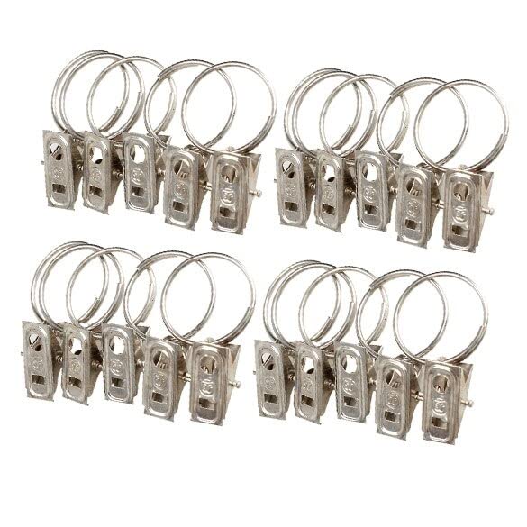 20pcs Stainless Steel Curtain Buckle Clips - Heavy Duty Drapery Rings for Shower Curtain Rods & Window Treatments - Perfect for Bathroom, Bedroom, and Home Decor (Pack of 20)