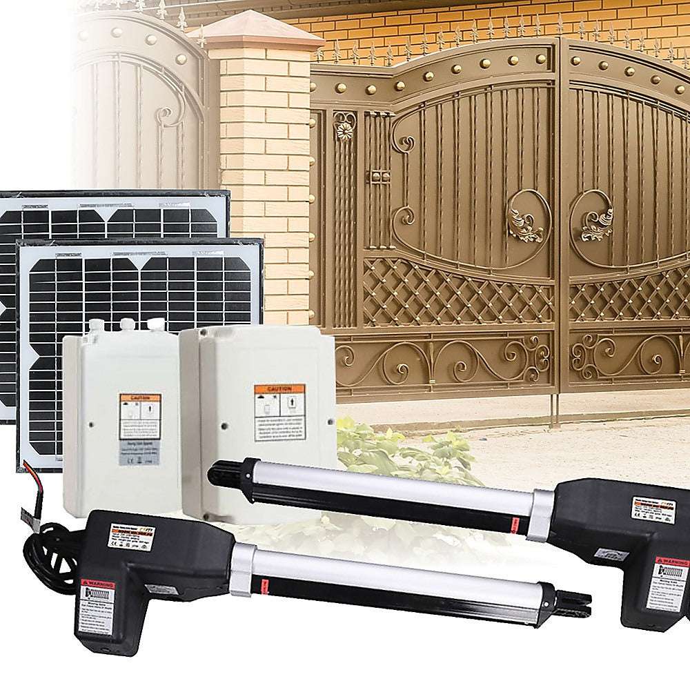 1000KG 20W Solar Powered Automatic Double Swing Gate Opener with Remote Control - Perfect for Driveway, Farm, and Commercial Property Security