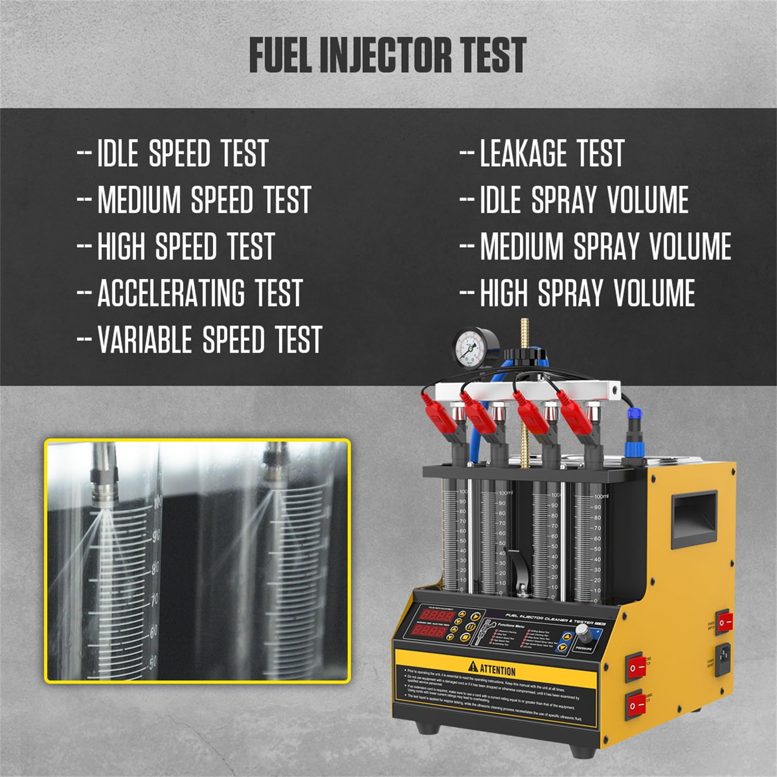 Fuel Injector Cleaner Tester CT160 - Heated Injection System Cleaner for 4-Cylinder Petrol Engines | Nozzle Cleaner with Atomization Observation, Injection Volume & Tightness Testing (110V/220V) | Perfect for Automotive Repair Shops & DIY Maintenance