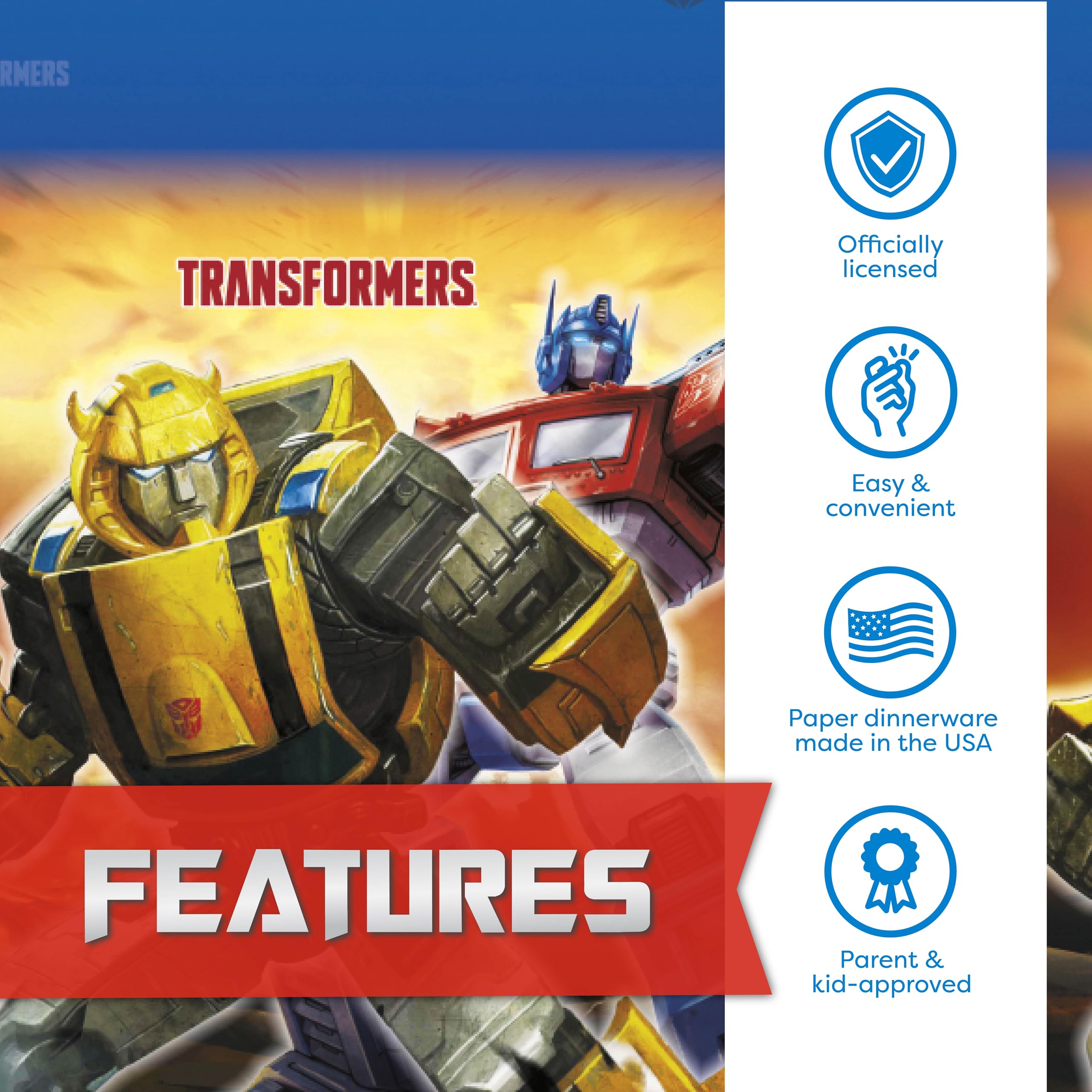 Transformers Birthday Party Supplies Set - 16-Piece Dinner & Cake Plates, Napkins, Table Cover, Buttons - Officially Licensed Kids Party Decorations for Birthdays, Themed Events & Celebrations