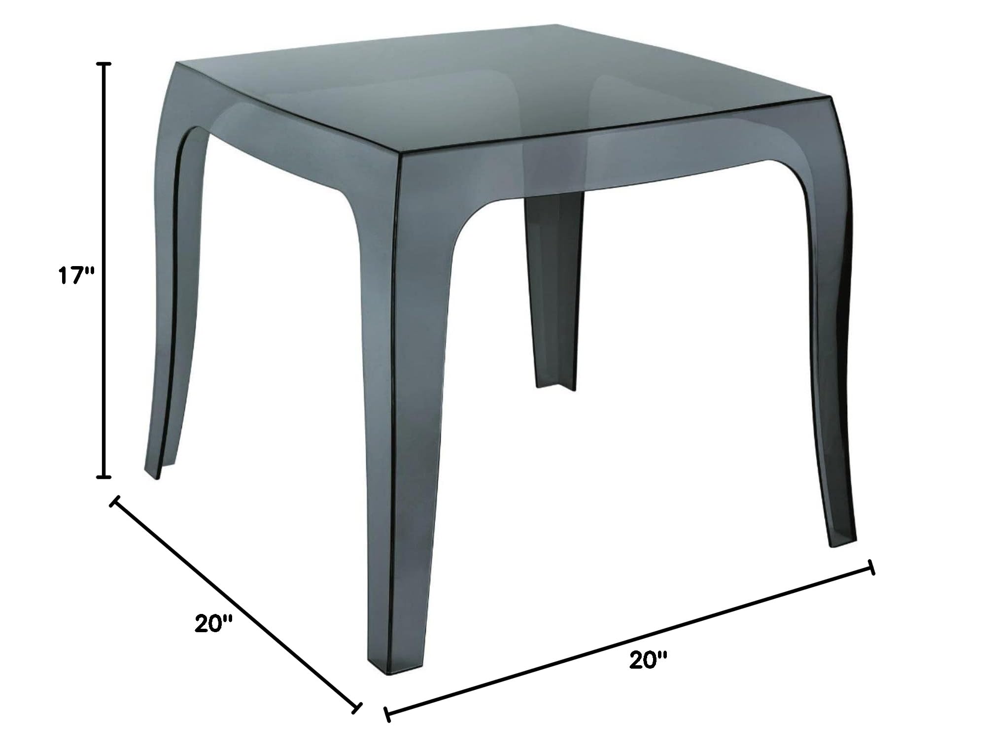 Commercial Grade Compamia Queen Polycarbonate Patio Side Table - Durable Transparent Black Outdoor Furniture for Poolside, Garden, Deck & Patio Use