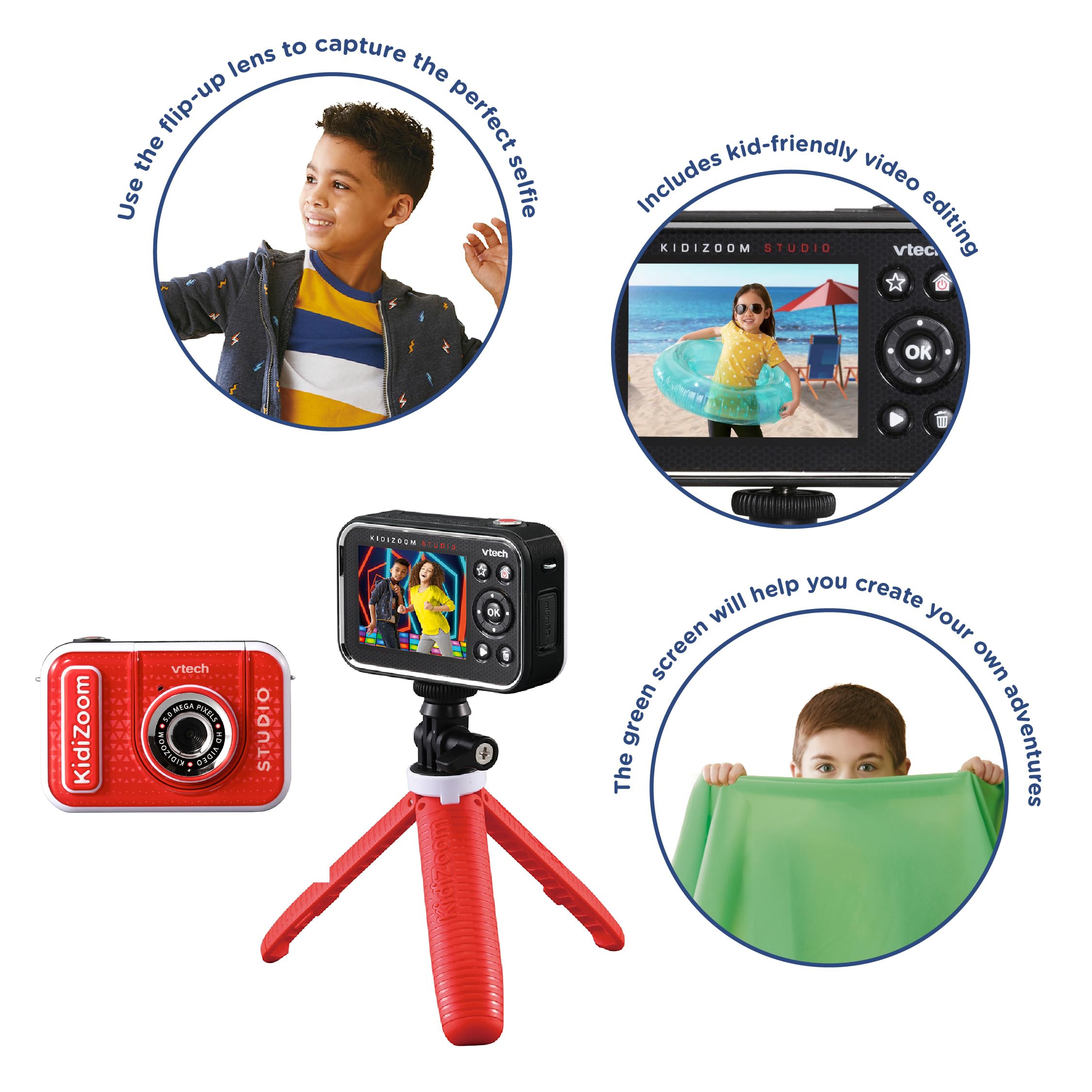 VTech KidiZoom Studio Kids Digital Video Camera (Red) - Rechargeable Battery, Fun Games & Special Effects - Perfect Gift for Boys & Girls Ages 5+ - Great for Travel, Birthday Parties & Creative Play