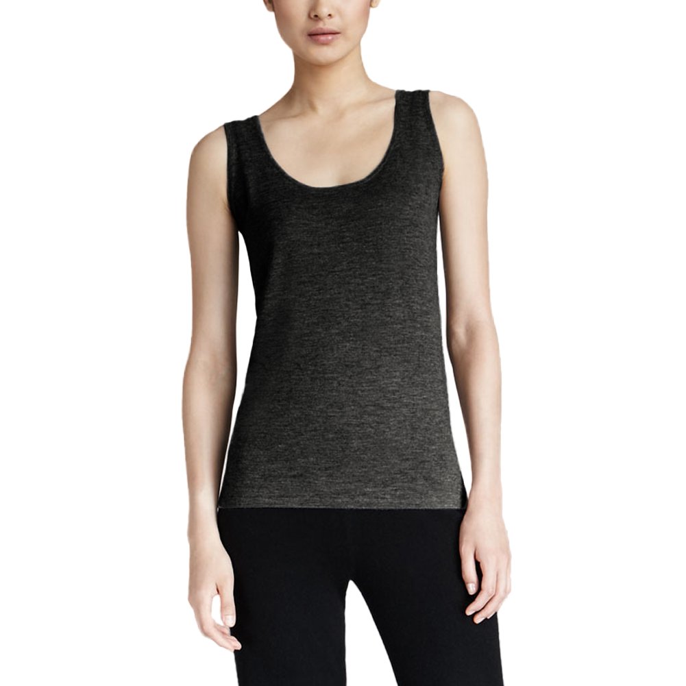 Parisbonbon Women's 100% Cashmere Scoop Neck Tank Top - Soft & Luxurious Black & Gray Sleeveless Shirt - Size 2X for Casual Wear, Layering & Office Outfits