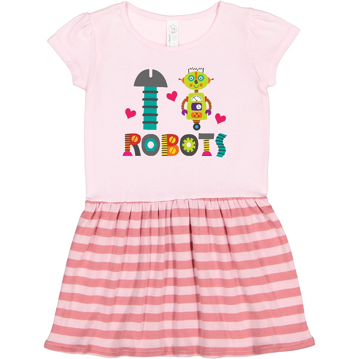 Inktastic Robotics I Heart Robots Toddler Dress - Cute Robot Print Cotton Dress for Baby Girls & Toddlers - Perfect for Playdates, Birthday Parties & Everyday Wear