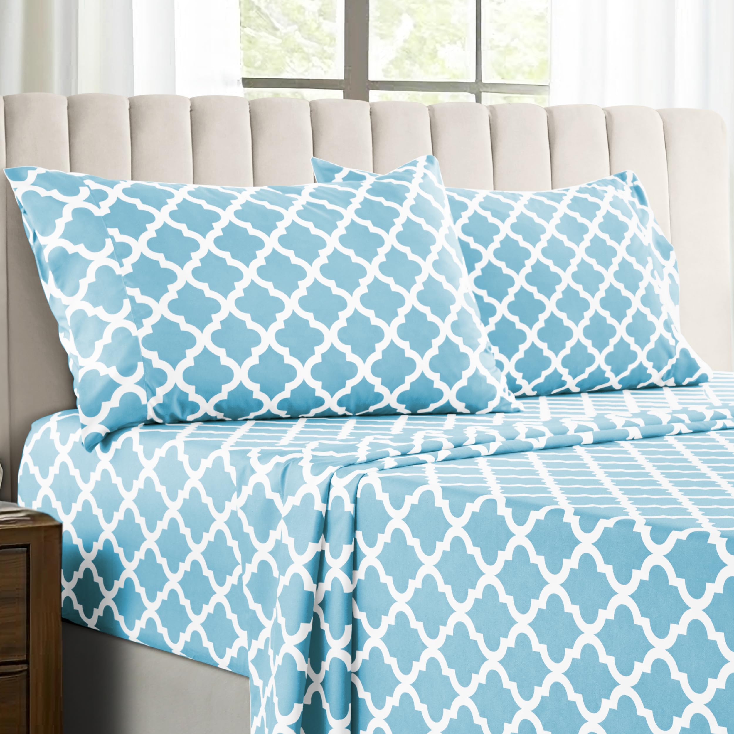 Lux Decor California King Size Bed Sheets Set - 4-Piece Cooling Breathable Microfiber Sheet Set with Deep Pockets | Hotel Style Luxury Bedding | Soft, Wrinkle-Free & OEKO-TEX Certified | Perfect for Hot Sleepers & Guest Rooms (Cal King, Aqua Blue)