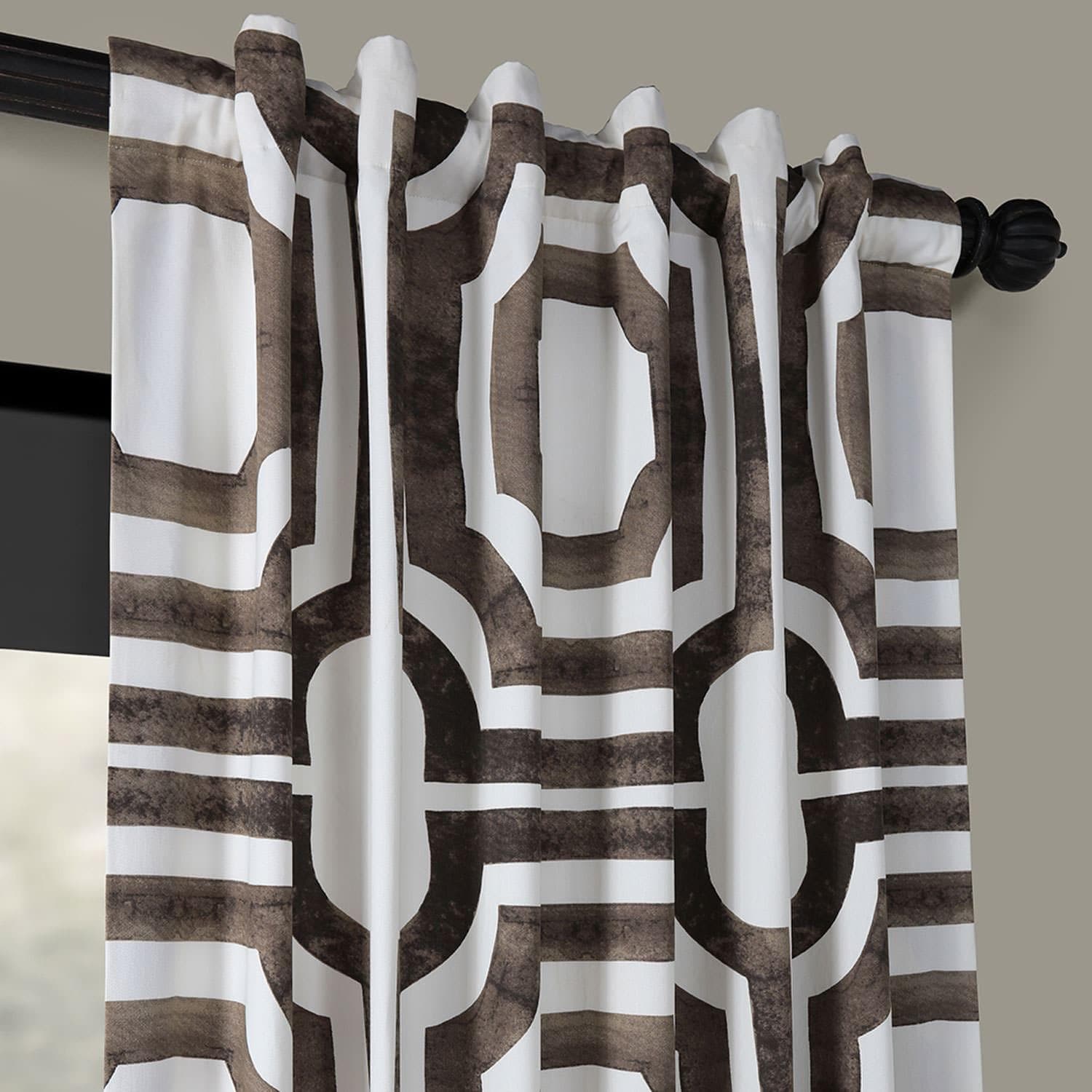 Mecca Brown Geometric Printed Cotton Blackout Curtains for Living Room & Bedroom - Modern Window Treatment for Light Blocking & Privacy