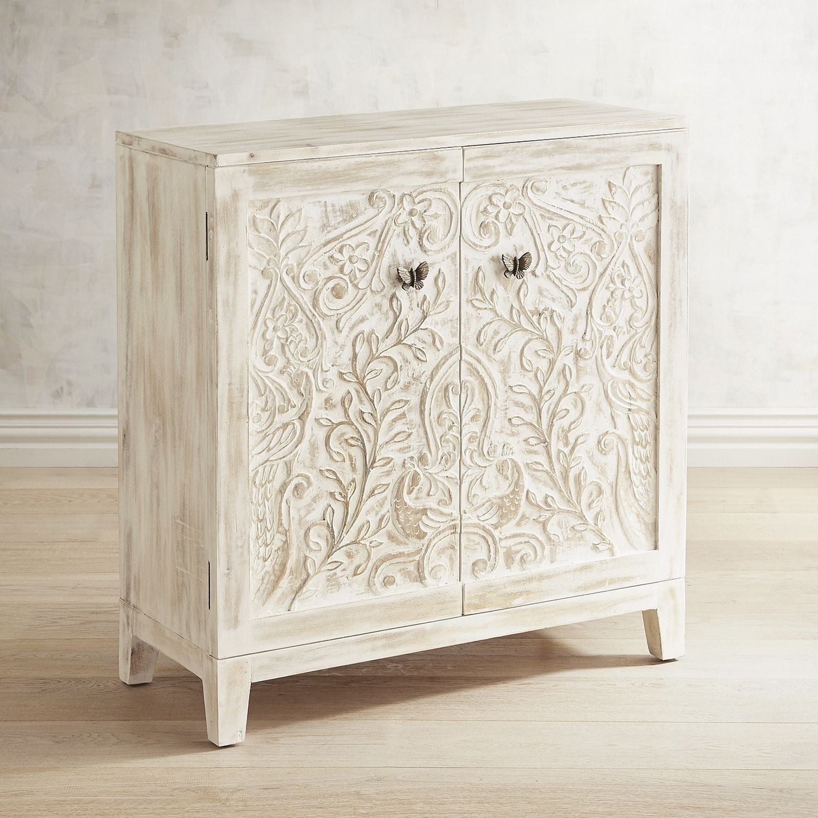 Hand Carved Solid Wood Small Sideboard - Rustic Entryway Console Table for Hallway, Living Room & Dining Room Storage