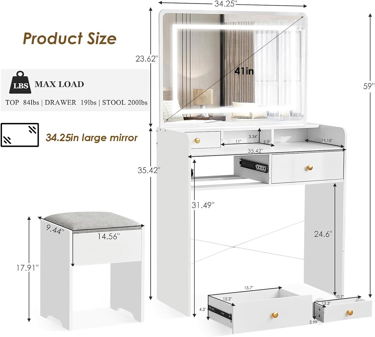 Vanity Desk with Mirror and Lights - 41
