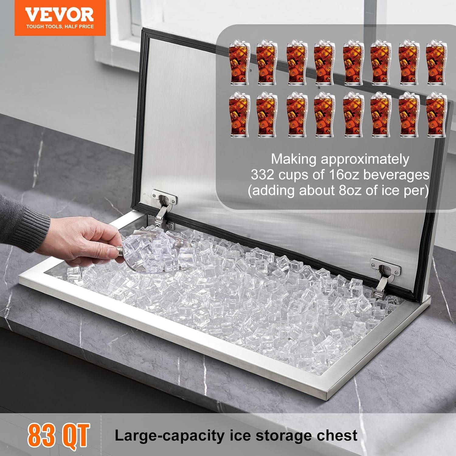 VEVOR 40QT Stainless Steel Drop-In Ice Chest Cooler - 24