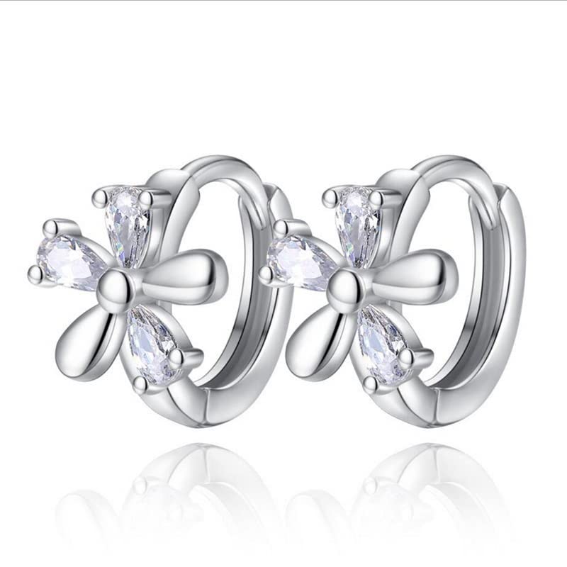 925 Sterling Silver Hoop Earrings for Women & Girls - CZ Plum Blossom Flower Huggie Earrings | Fashion Jewelry for Daily Wear, Parties & Gifts