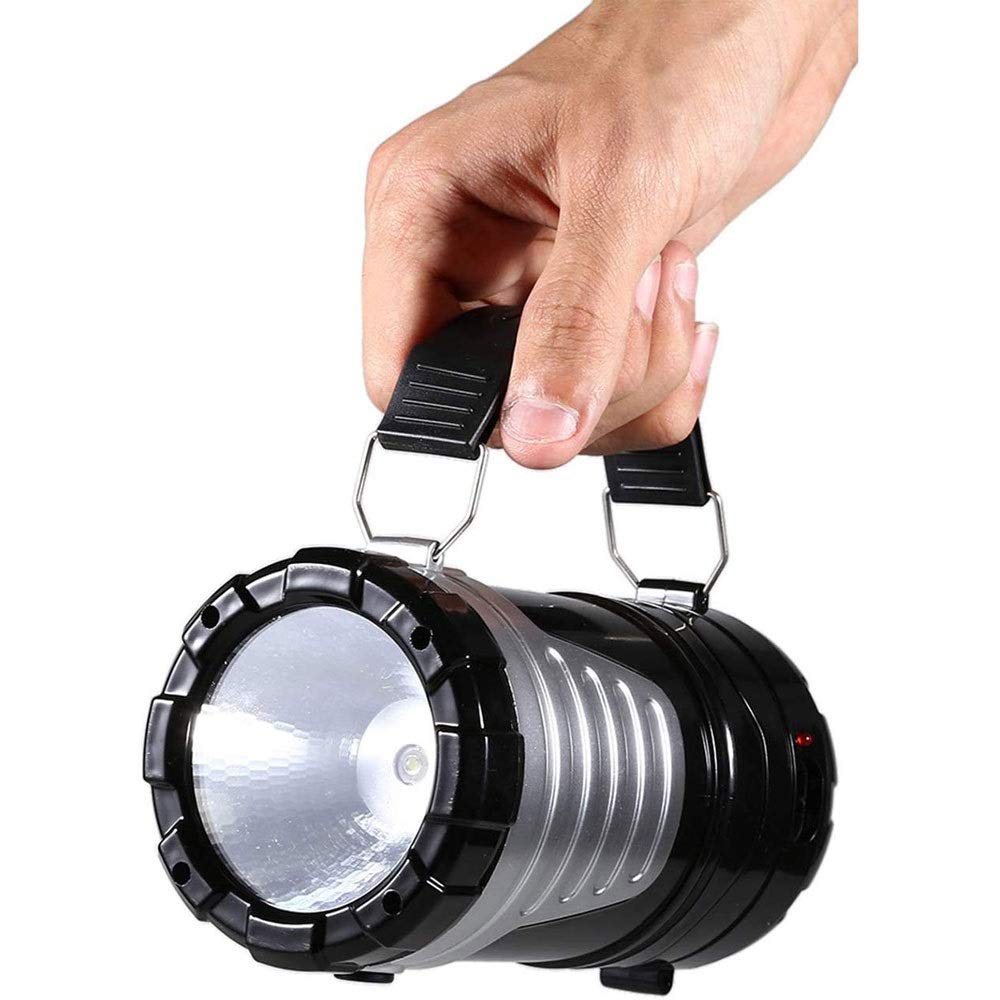 Qin Portable Rechargeable LED Hand Lantern Flashlight - High Power Super Bright Spotlight with USB Power Bank - Perfect for Camping, Hiking, Emergency & Outdoor Activities (Black)