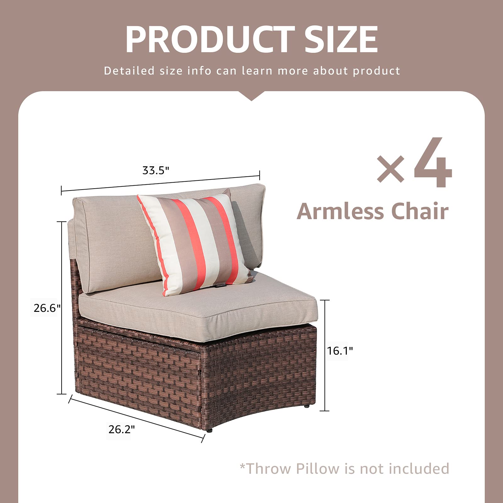 SUNSITT 4-Piece Outdoor Half-Moon Sectional Wicker Sofa Set - Brown PE Rattan with Beige Cushions - Patio Furniture for Garden, Backyard, Poolside & Balcony Relaxation