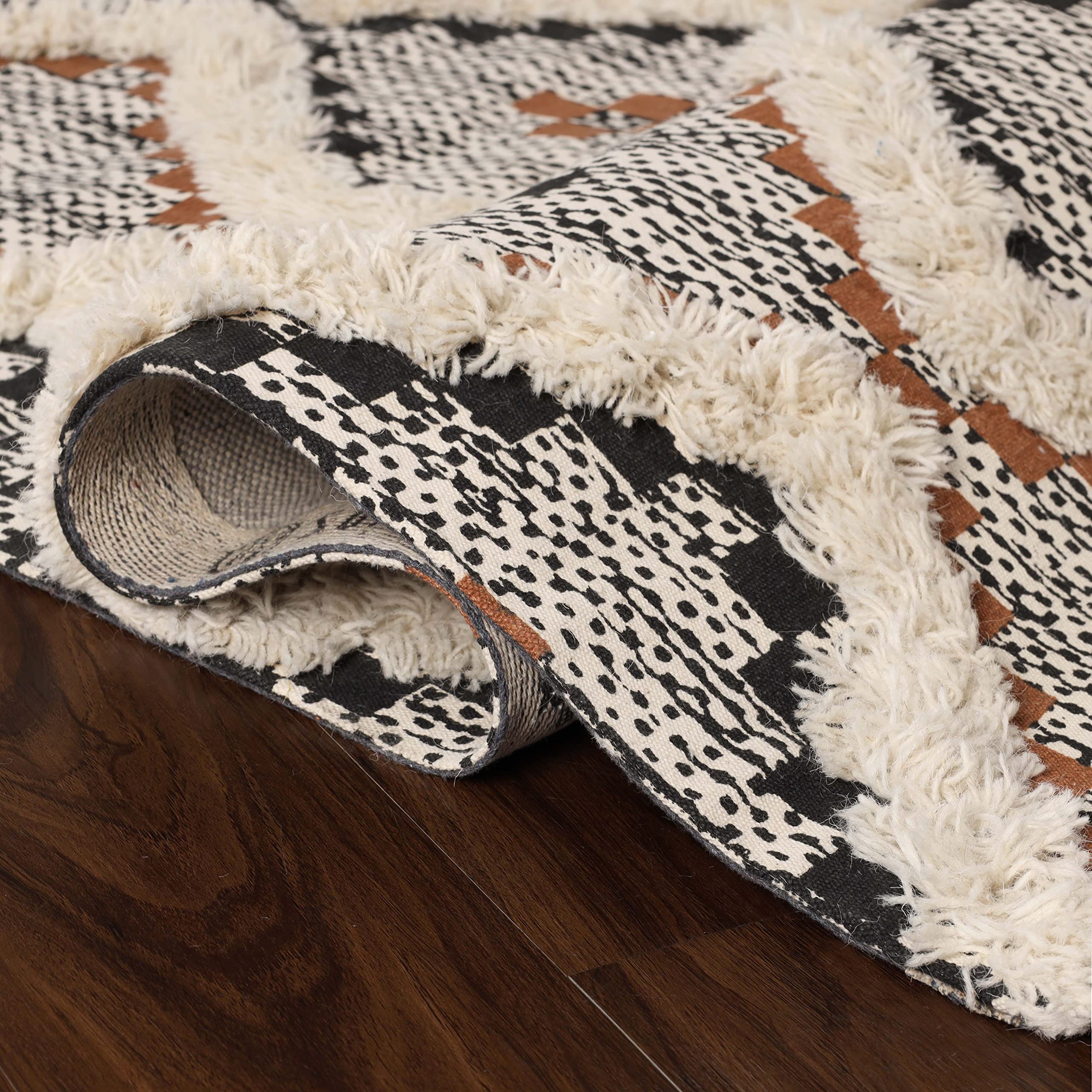 Premium Talluah Hand-Tufted Area Rug - 3' x 5' Rust-Black Indoor Printed Rug for Bedroom & Living Room Decor - Soft Floor Mat for Home Aesthetics, Cozy Space & Modern Interior Design