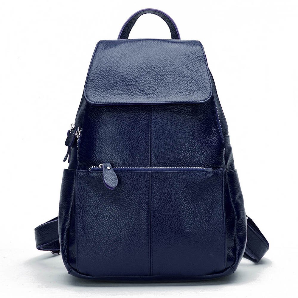 15 Colors 100% Genuine Leather Women's Backpack - Fashionable Travel Bag for Ladies, Preppy Style (Dark Blue) - Perfect for Work, School & Travel Accessories