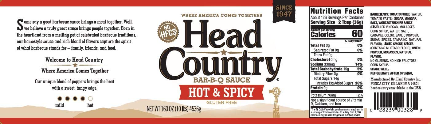 Head Country Bar-B-Q Sauce, Hot & Spicy - 160oz | Soy Free, Gluten Free Spicy BBQ Sauce with No Preservatives | Championship Barbecue Sauce for Pizza, Potatoes & Wings | Perfect for Grilling, Tailgating & Game Day Parties