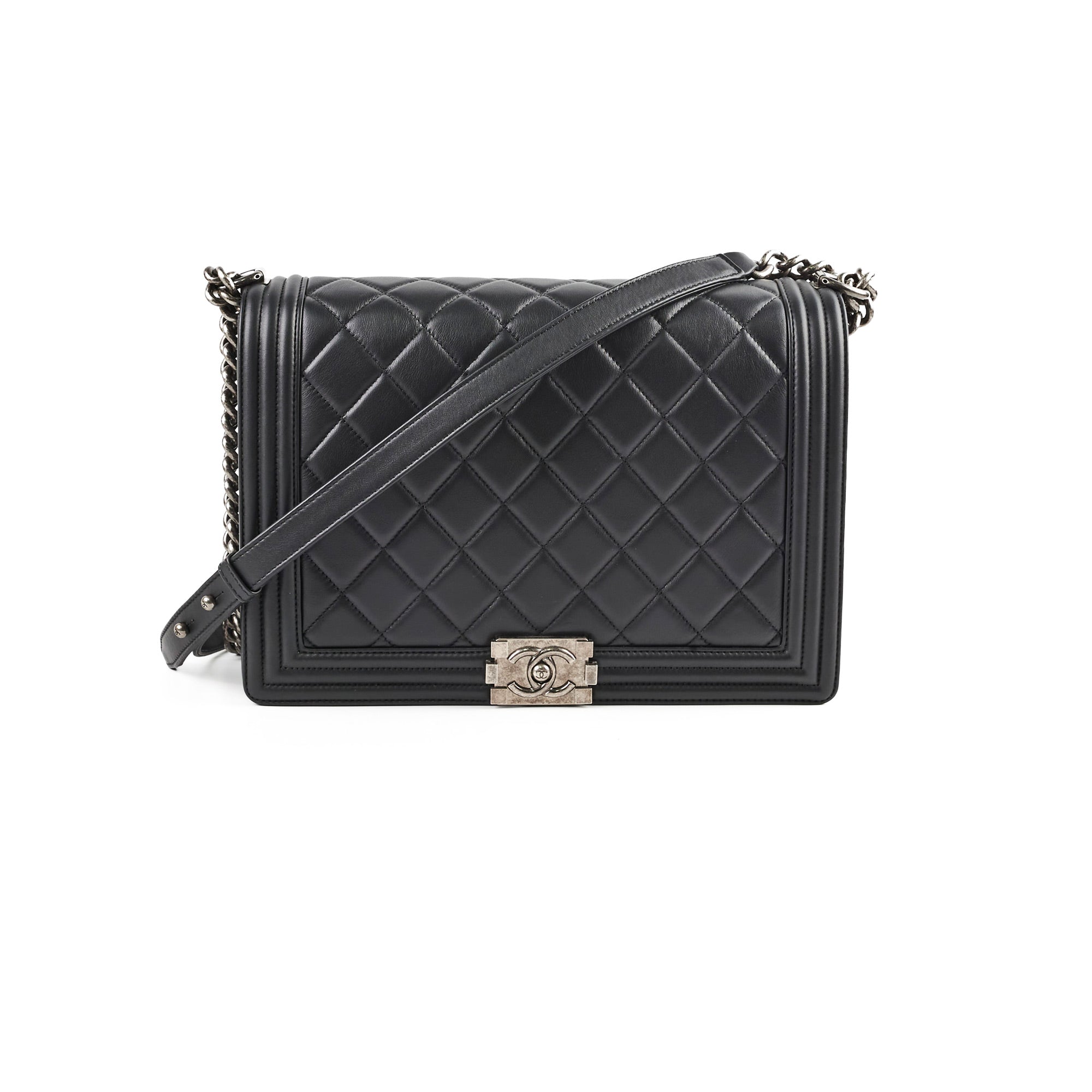 Chanel Boy Large Lambskin Black Leather Shoulder Bag Series 19 - Luxury Designer Handbag for Women, Perfect for Evening Parties & Special Occasions