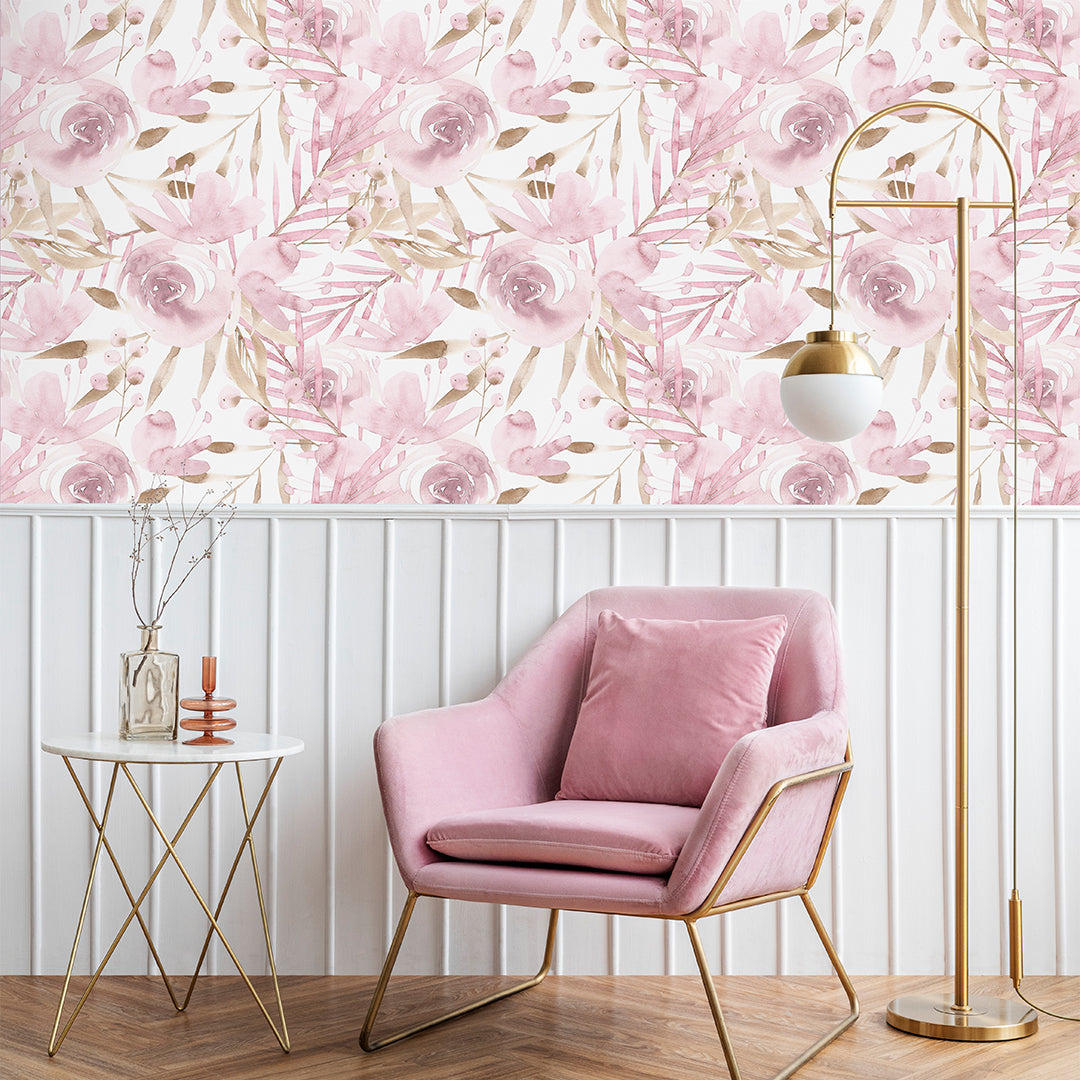 Blush Pink Floral Boho Wallpaper CC269 - Self-Adhesive Peel and Stick Wallpaper for Bedroom, Nursery & Home Decor