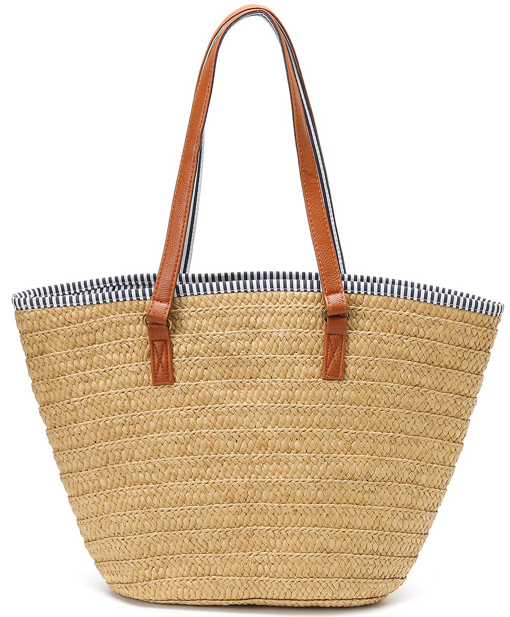 Stylish Straw Beach Tote Bag with Tassels & Pom Poms - Handwoven Summer Shoulder Purse for Women | Perfect for Beach Vacations, Pool Parties & Boho Outfits