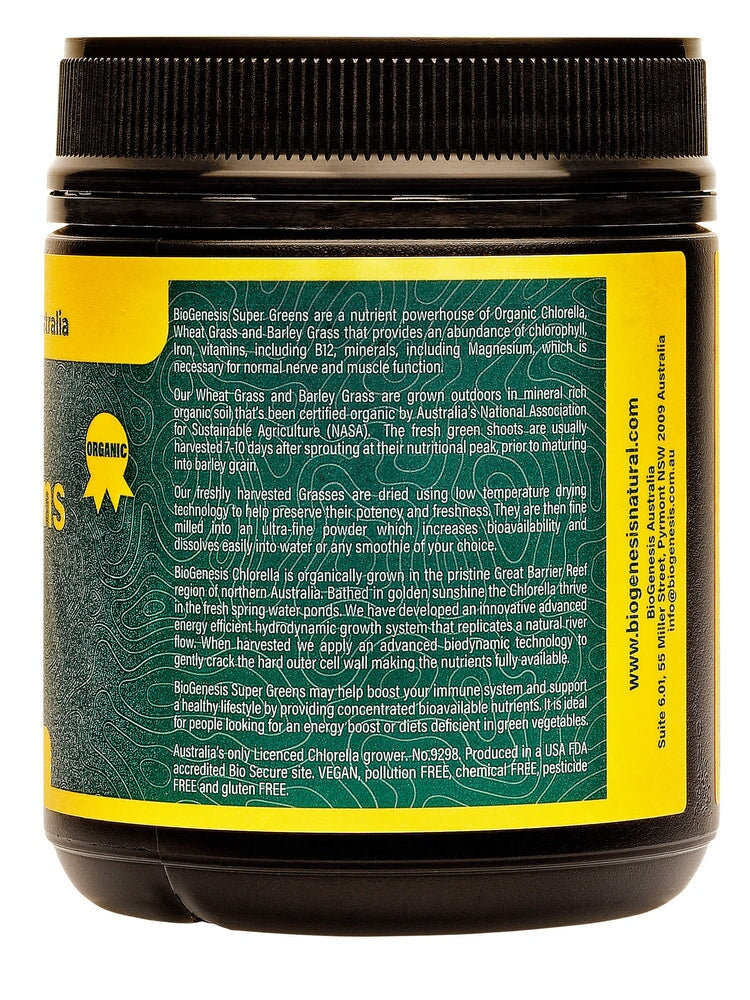 Biogenesis Australian Organic Super Greens Plus Powder 150g - Boost Energy, Detox & Immunity for Daily Wellness