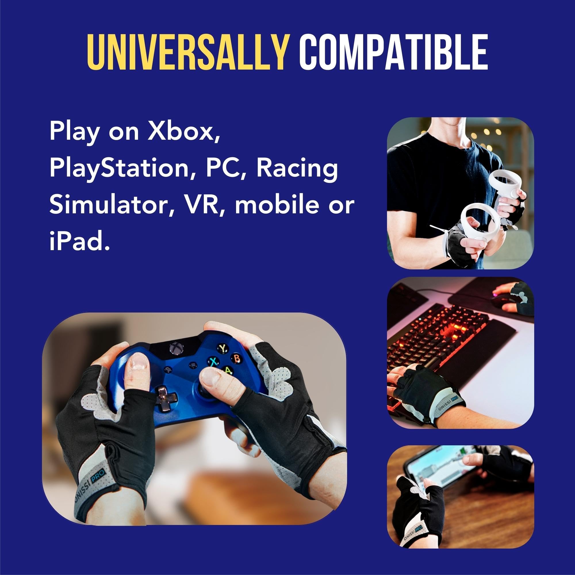 ONISSI Pro Gaming Gloves for Sweaty Hands - Breathable Anti-Slip Gloves for PS5, Xbox, PC, VR & Mobile Gaming - Perfect for Esports, Racing Sims & Long Gaming Sessions