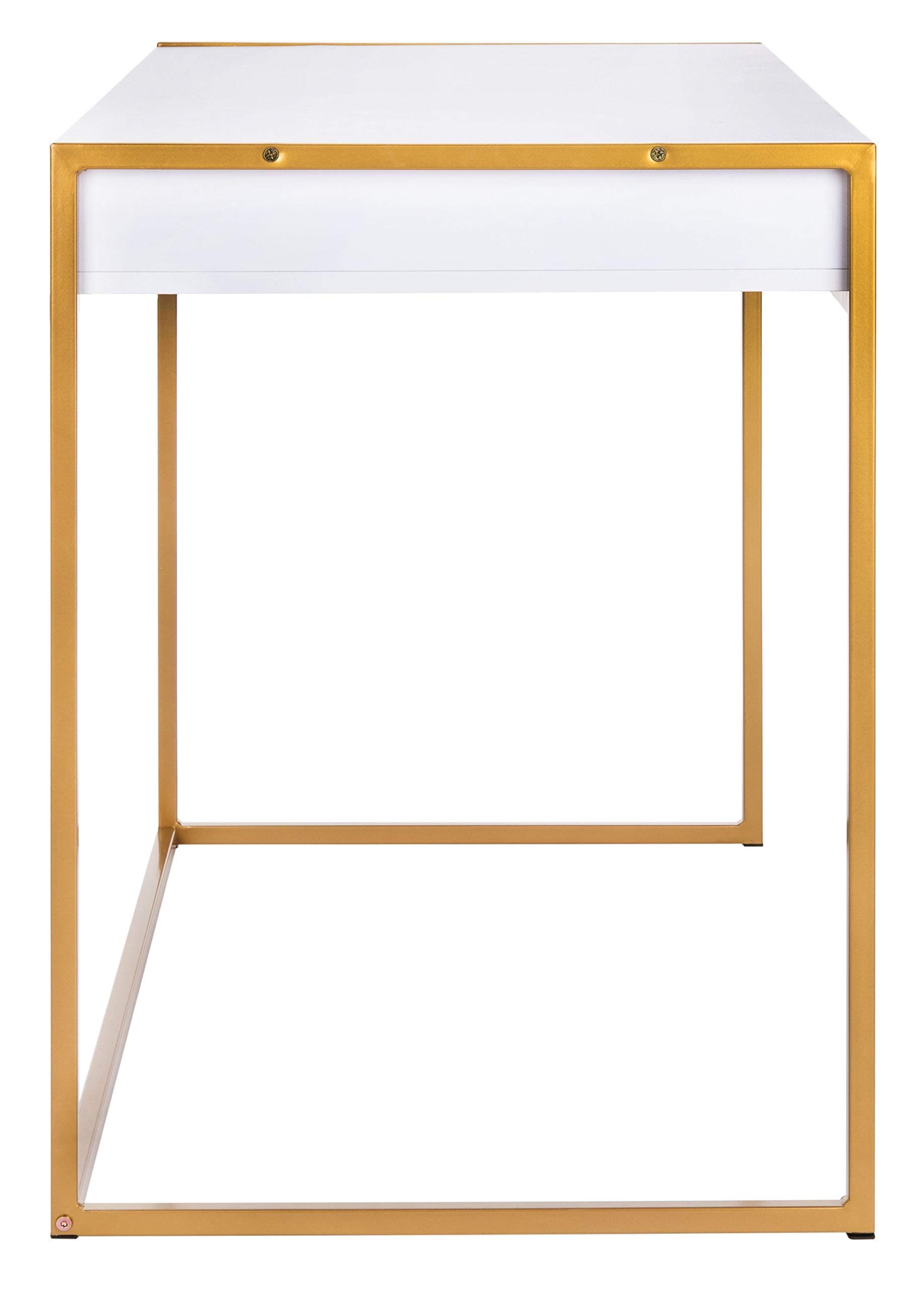 Safavieh Elodie Modern White and Gold 1-Drawer Home Office Desk - Stylish Writing Desk for Small Spaces, Dorm Rooms & Modern Workspaces