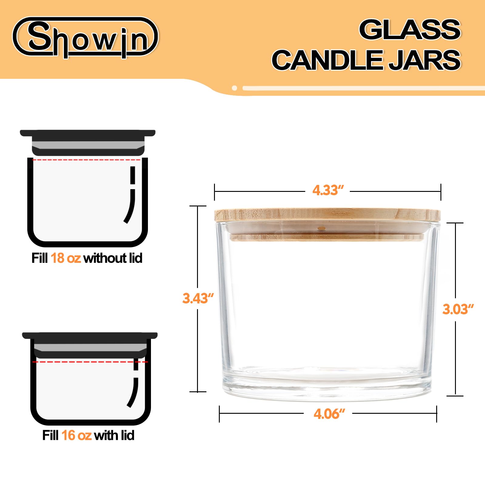 18 oz Thick Candle Jars with Wood Lids - 6 Pack Clear Empty Containers for DIY Candle Making, Wax Melts, Bath Salts & Home Decor - Perfect for Gifts, Weddings & Aromatherapy