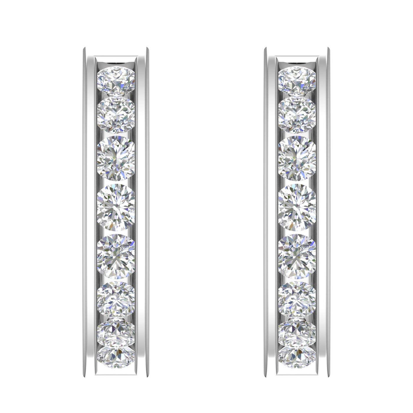 1/2 to 1 Carat Channel Diamond Hoop Earrings - 14K Gold or Platinum - Elegant Everyday Jewelry for Women, Perfect for Weddings, Parties & Special Occasions