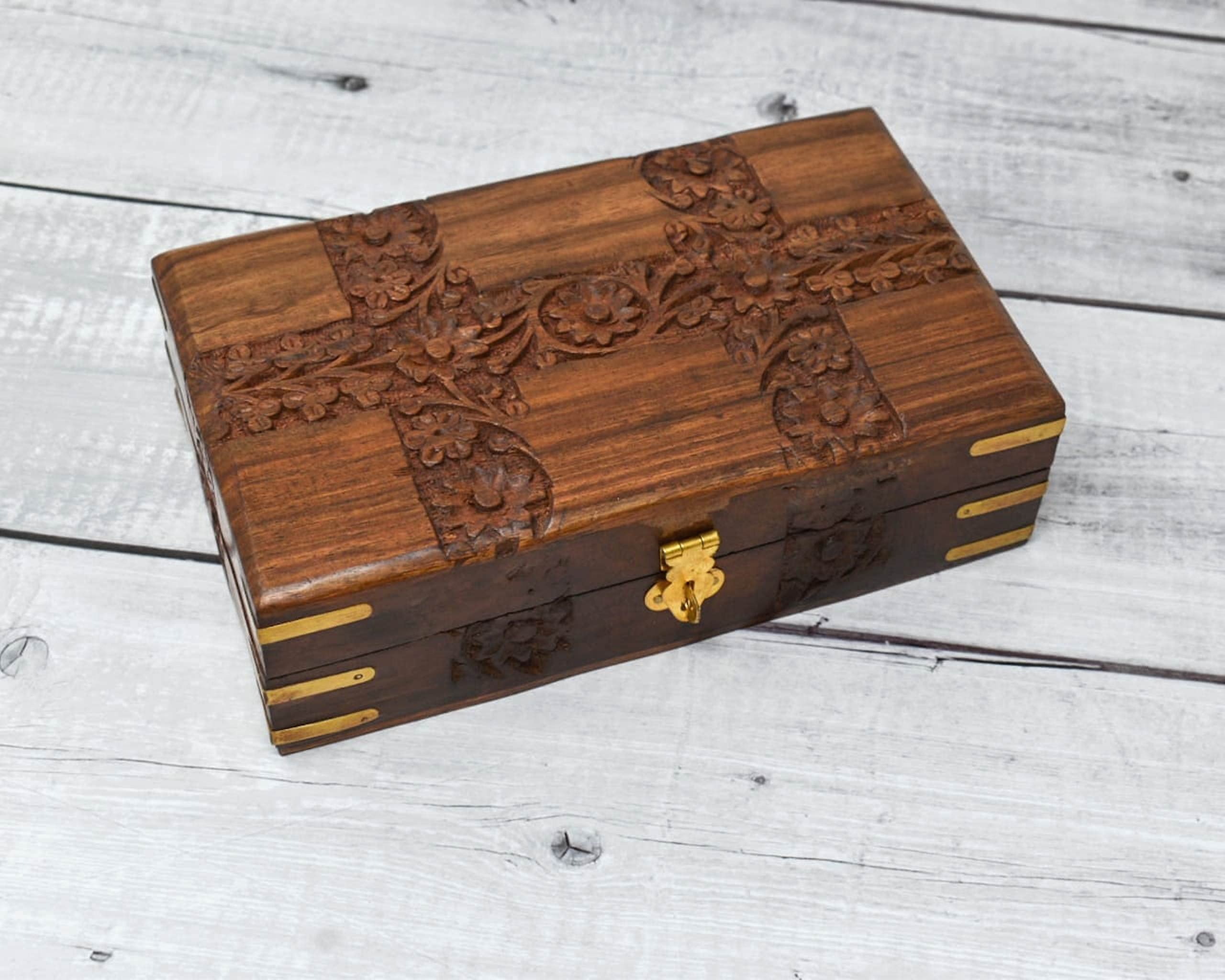 Hand Carved Wooden Keepsake Box - Multi-Purpose Storage for Jewelry, Rings & Small Treasures (7x5 Inches) - Perfect for Gifts, Home Decor & Organizing Valuables