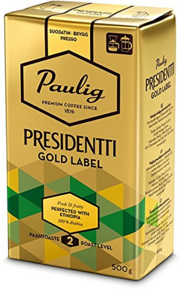 Paulig Presidentti Gold Label Premium Filter Blend Ground Coffee - 500g Bag (12 Pack - 50% Off) | Rich & Smooth Finnish Coffee for Home, Office & Gifting