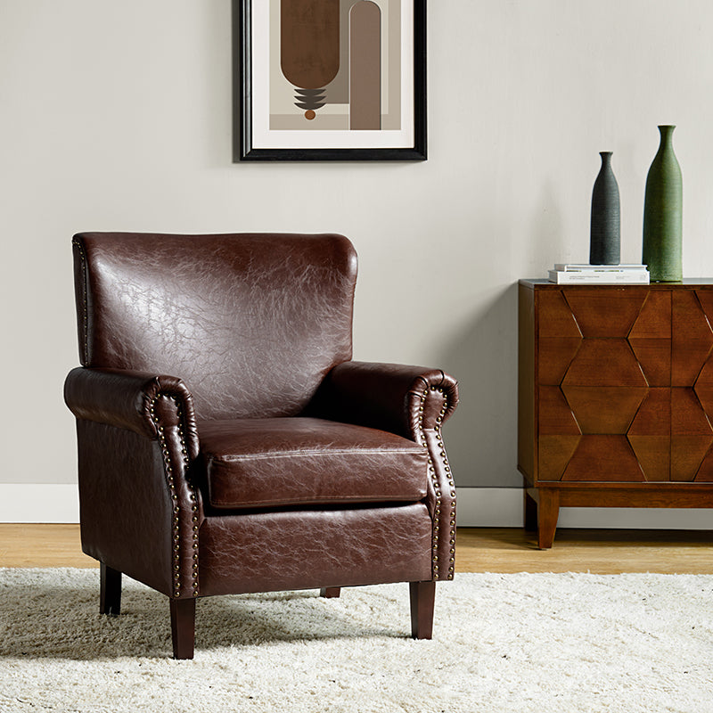 Luna Faux Leather Armchair - Modern PU Leather Accent Chair for Living Room, Bedroom & Office - Comfortable Mid-Century Style Lounge Chair with Sturdy Metal Legs