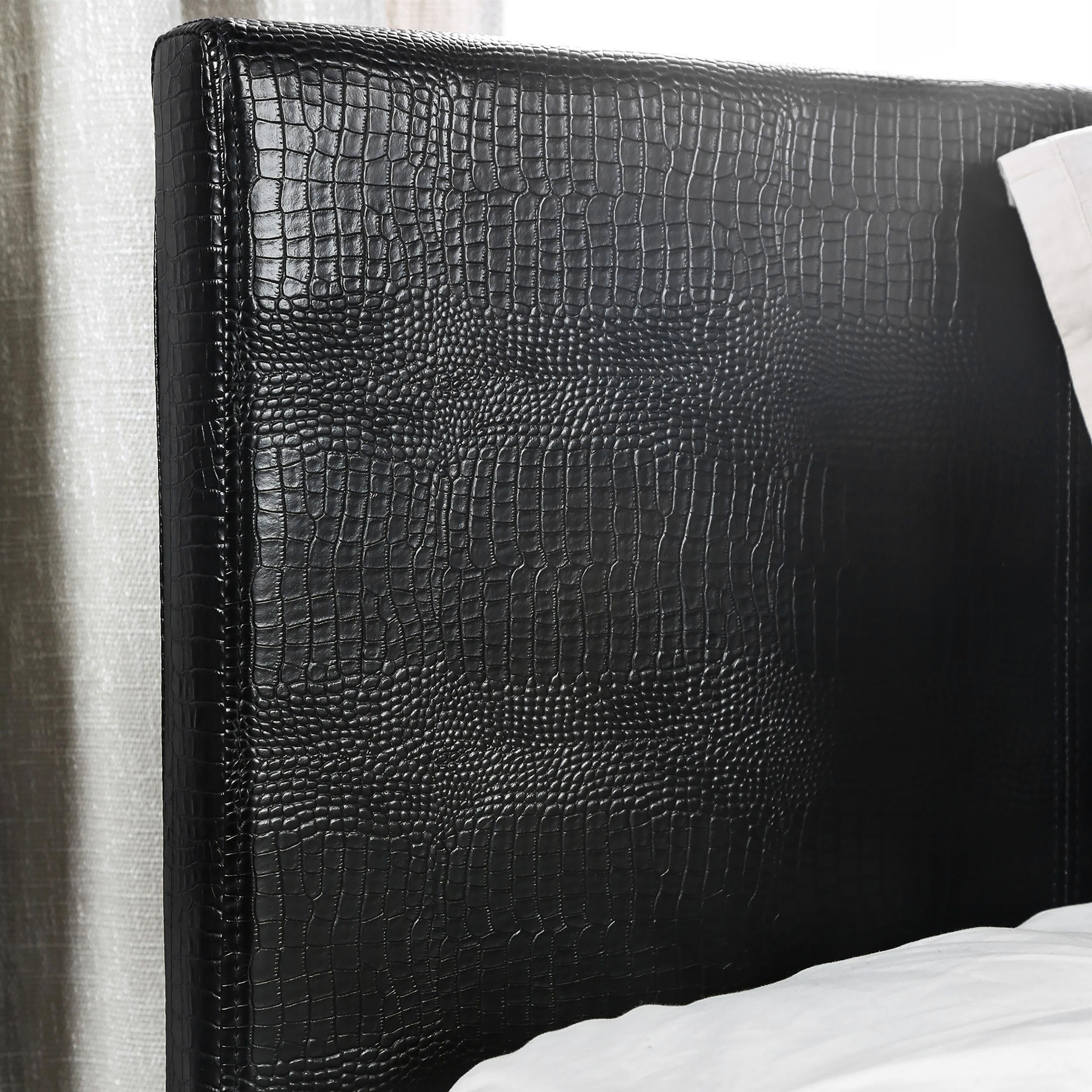 Furniture of America Hariett Full Size Leatherette Platform Bed Frame - Black Upholstered Modern Bedroom Furniture for Small Spaces & Guest Rooms