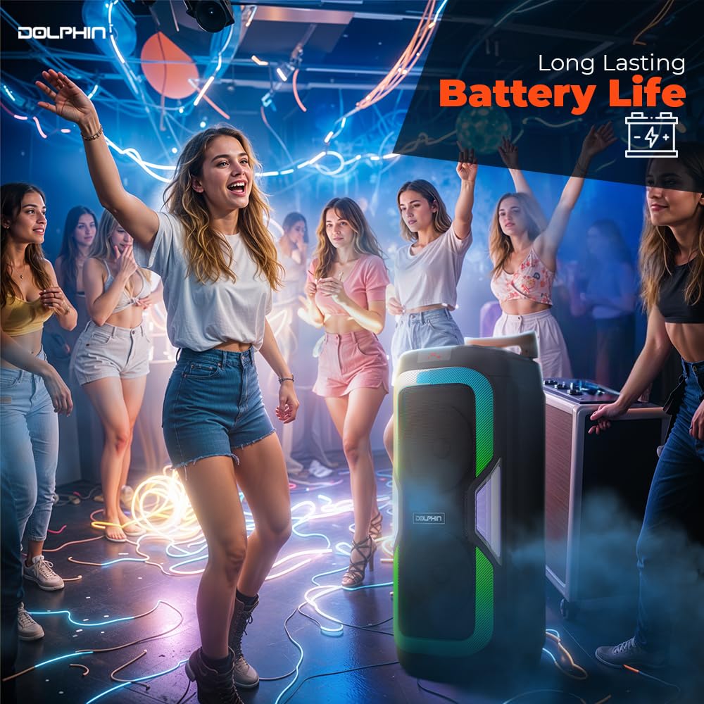Dolphin SP-1060RBT Bluetooth Speaker with Deep Bass - 10 Inch Portable Wireless Speaker with LED Light Show | Rechargeable Outdoor Party Speaker for Beach, Pool, BBQ & Home Entertainment | Powerful Sound & Vibrant Lights