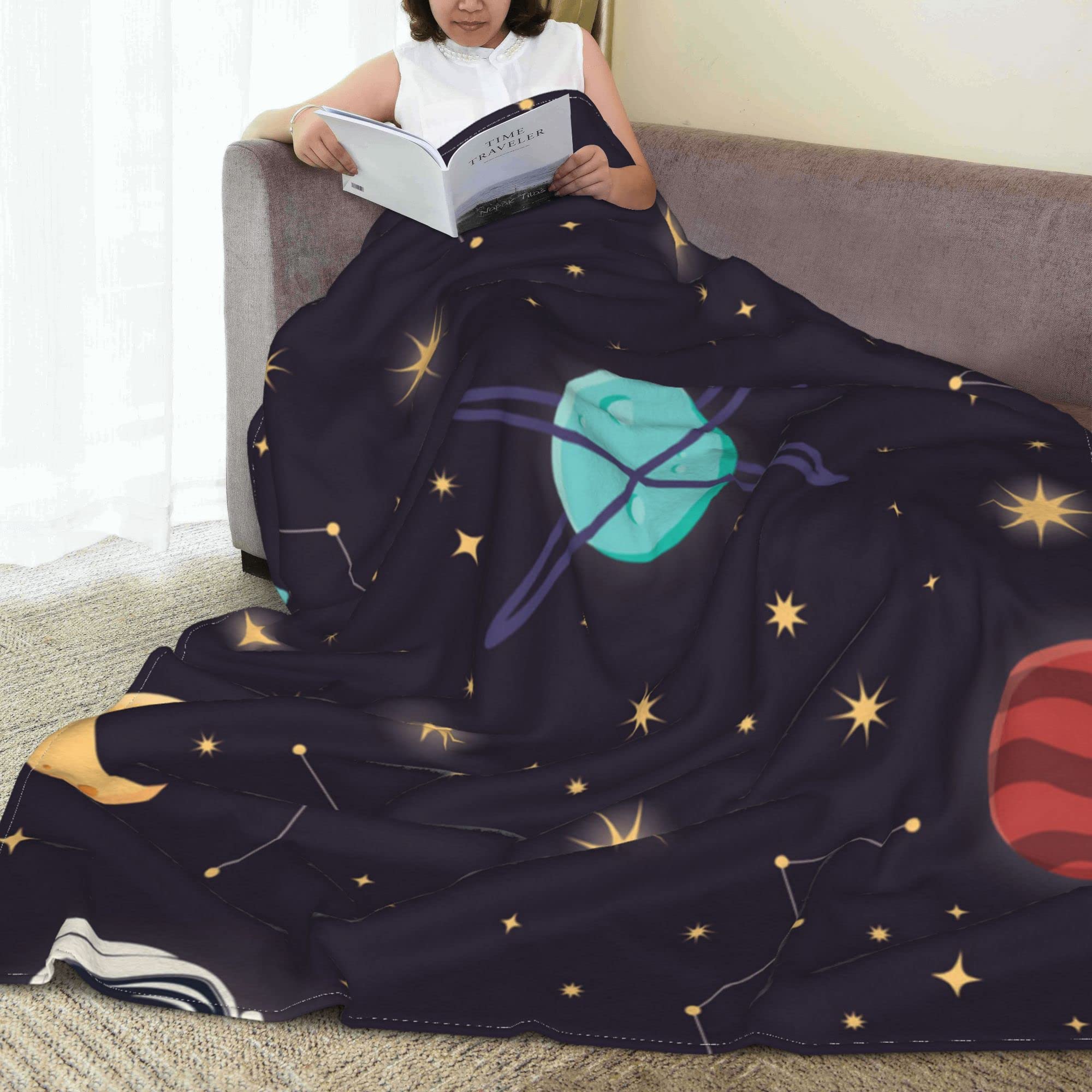 Soft Microfiber Fleece Blanket for Boys & Girls - Lightweight Summer Throw with Universe Planets Stars Astronaut Design - Warm Cozy Queen Size Blanket for Couch, Bed, Sofa - Perfect for Nap, Sleep & Home Decor