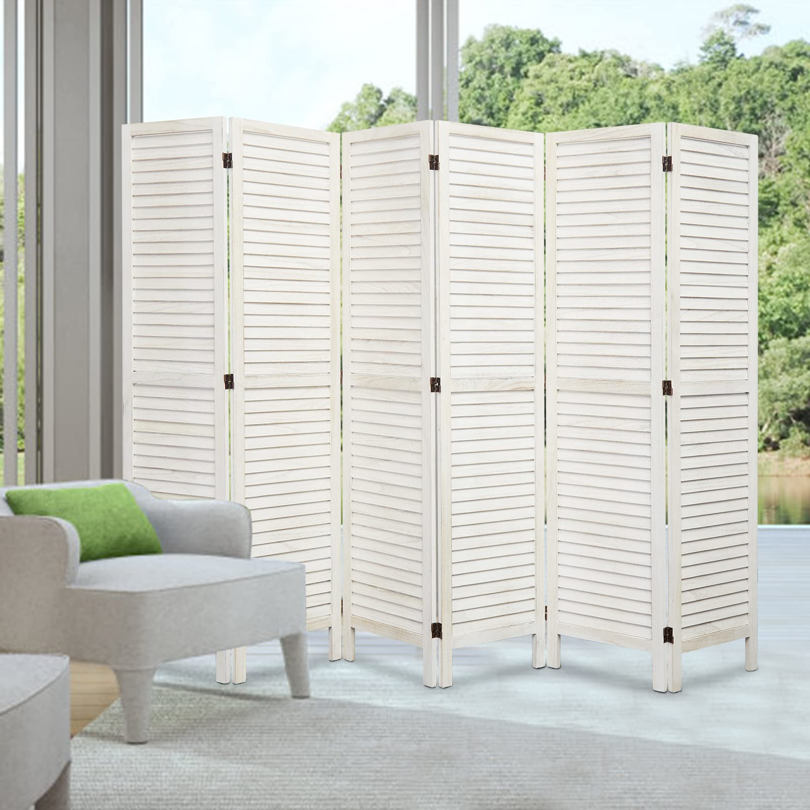 6-Panel Wooden Room Divider - Freestanding Privacy Screen for Home Office, Living Room & Bedroom - White Folding Partition for Indoor Spaces & Room Separation