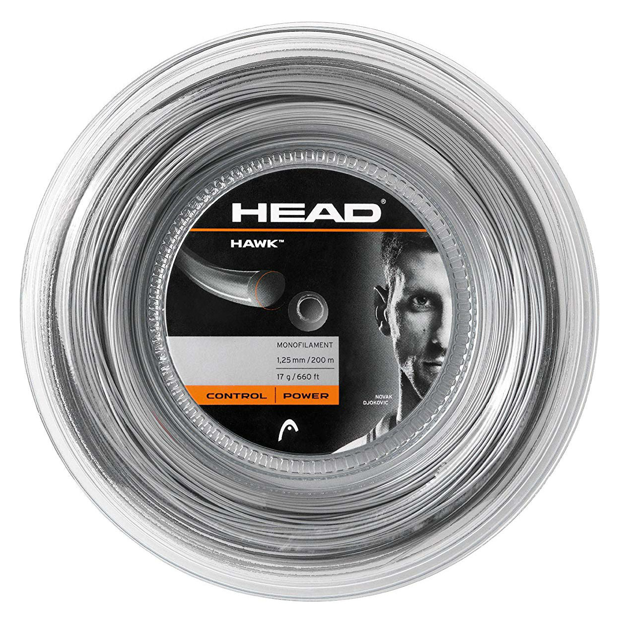Head Hawk 17/1.25 Tennis String Reel (Silver) - Premium Polyester String for Tennis Rackets | Ideal for Competitive Play & Stringing Professionals