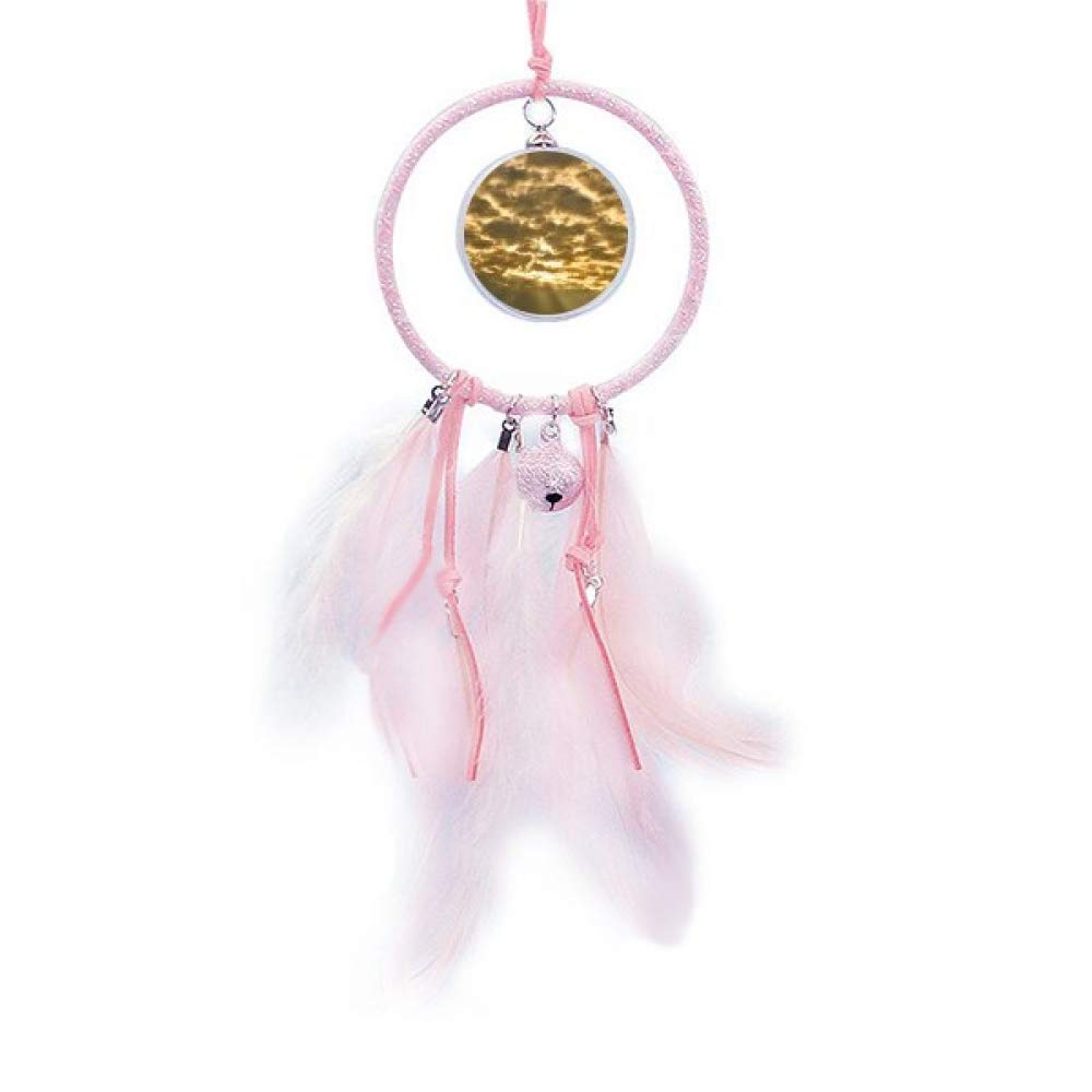Dream Catcher with Small Bells - Dark Sky Sunshine Yellow Clouds Design for Bedroom Decor | Boho Wall Hanging for Home, Nursery & Gift Ideas